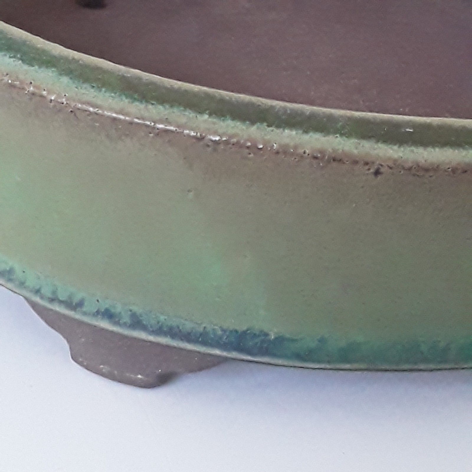 Japanese Bonsai Pot TOKONAME Green Glaze Oval 9 x 8.5 x 3″ SHOSEN-YAMAAKI W24cm