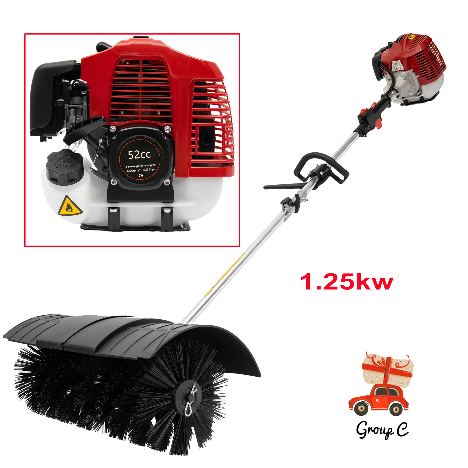 Gas Power Nylon Brush Broom Sweeper Artificial Grass Driveway Turf Snow Clean US