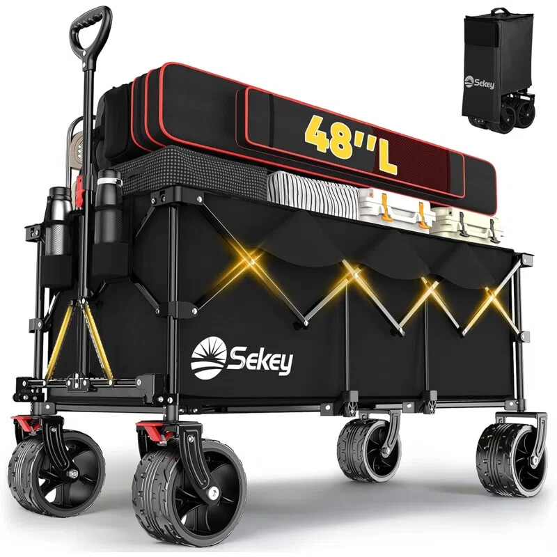Heavy Duty 440LBS Folding Wagon Large for Beach Camping Yard Hauling, Black