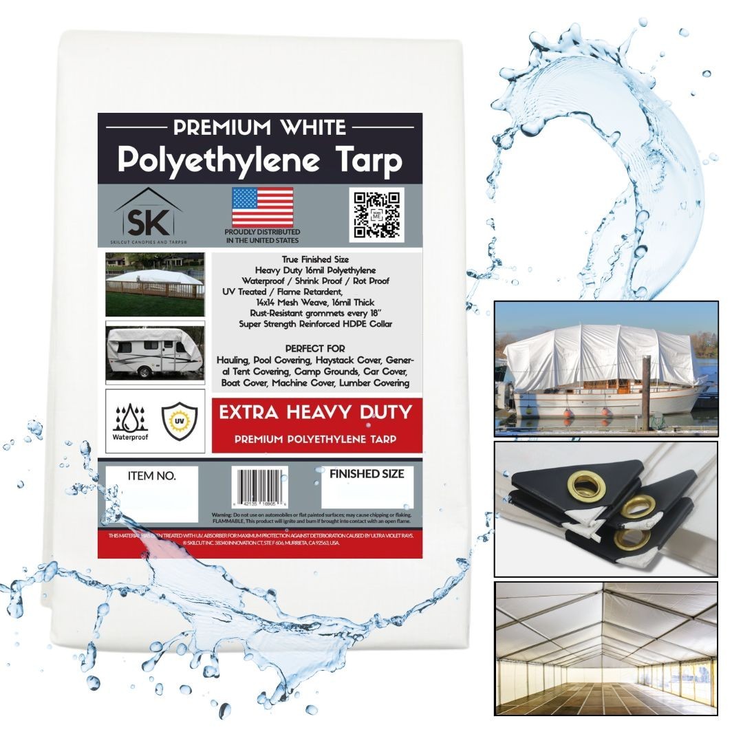 Extreme Heavy Duty Poly Tarp 16mil Canopy Cover TRUE FINISHED SIZE Waterproof UV