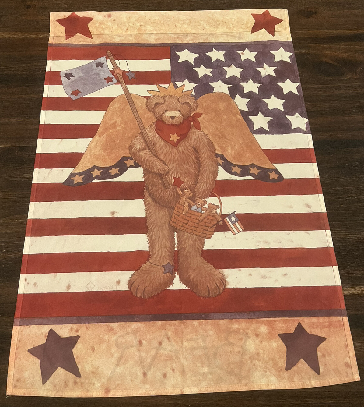 VTG flag decor Toland LIBERTY BEAR TEDDY 24” x 35” JULY 4TH fourth DECOR KOGUT
