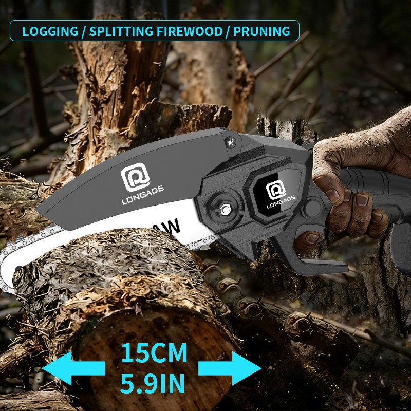 6-Inch Mini Chain Saw with Rechargeable Battery Adjustable/Safety Homes Gardens