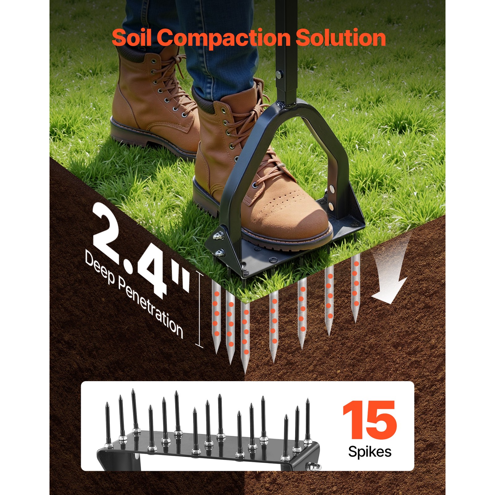 Uimoso Manual Lawn Aerator Tool with 15 Spikes for Compact Soil, 9.2 in Design