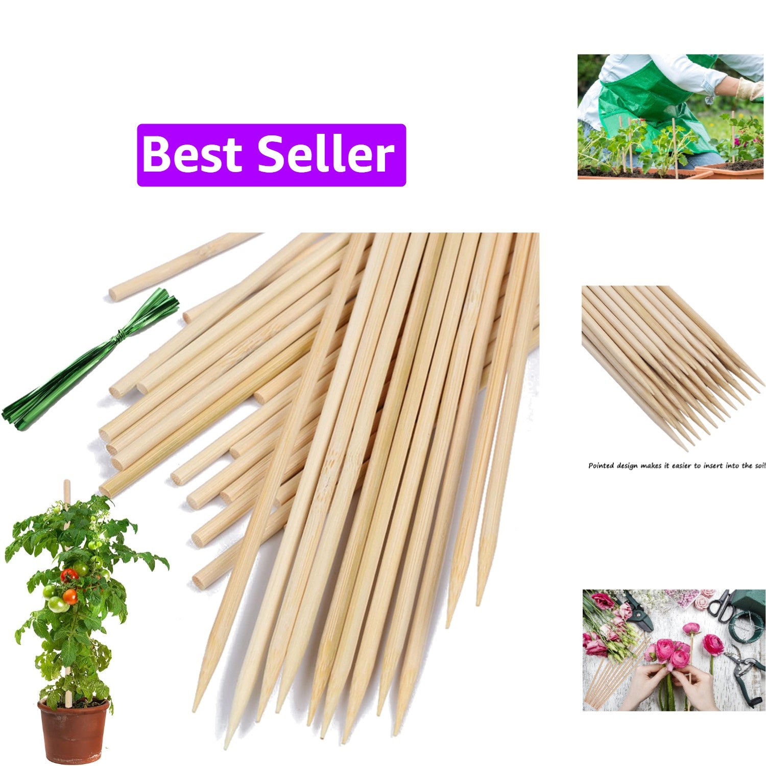Bamboo Plant Stakes, Wood Plant Supports,Natural Bamboo Sticks for Plants/Flo…