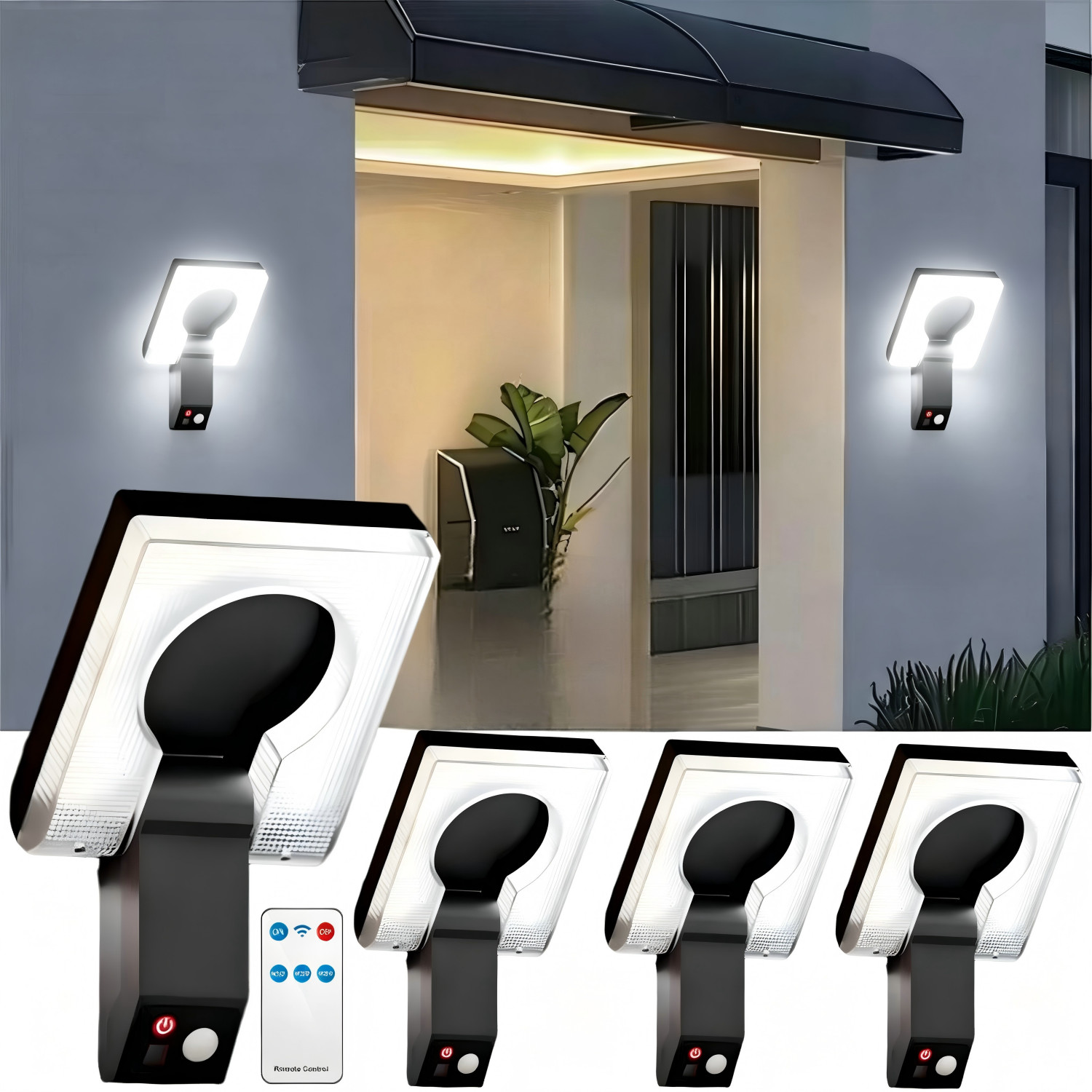 4 Pack Solar Wall Lights Outdoor LED Motion Sensor Foldable Garden Security Lamp