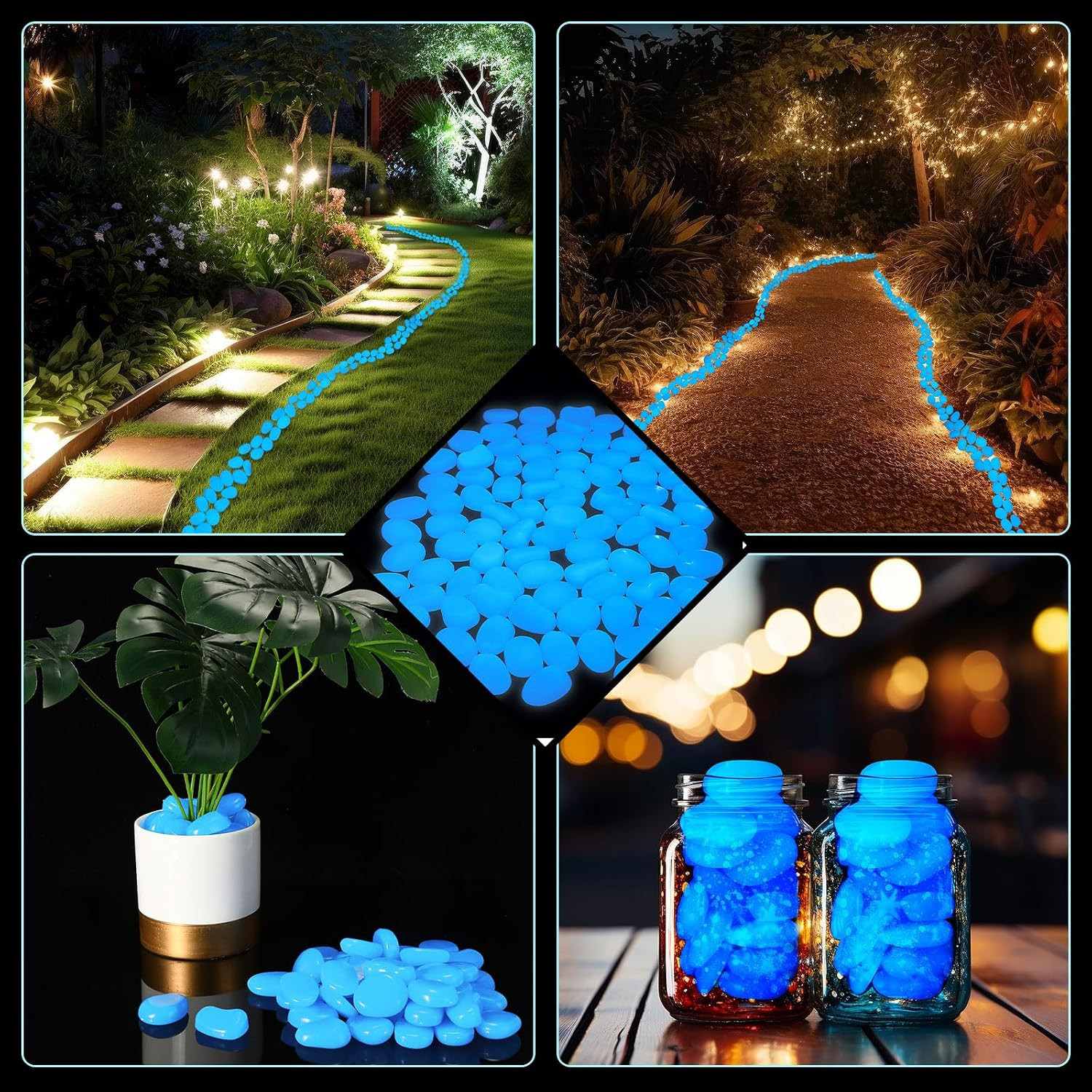 1.8 Inch 100 Pcs Large Glow in The Dark Rocks Garden Stones Night Guide Pebbles