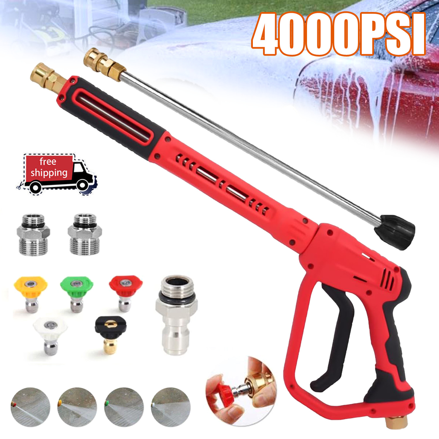 High Pressure 4000PSI Car Power Washer Gun Spray Wand Lance Nozzle and Hose Kit