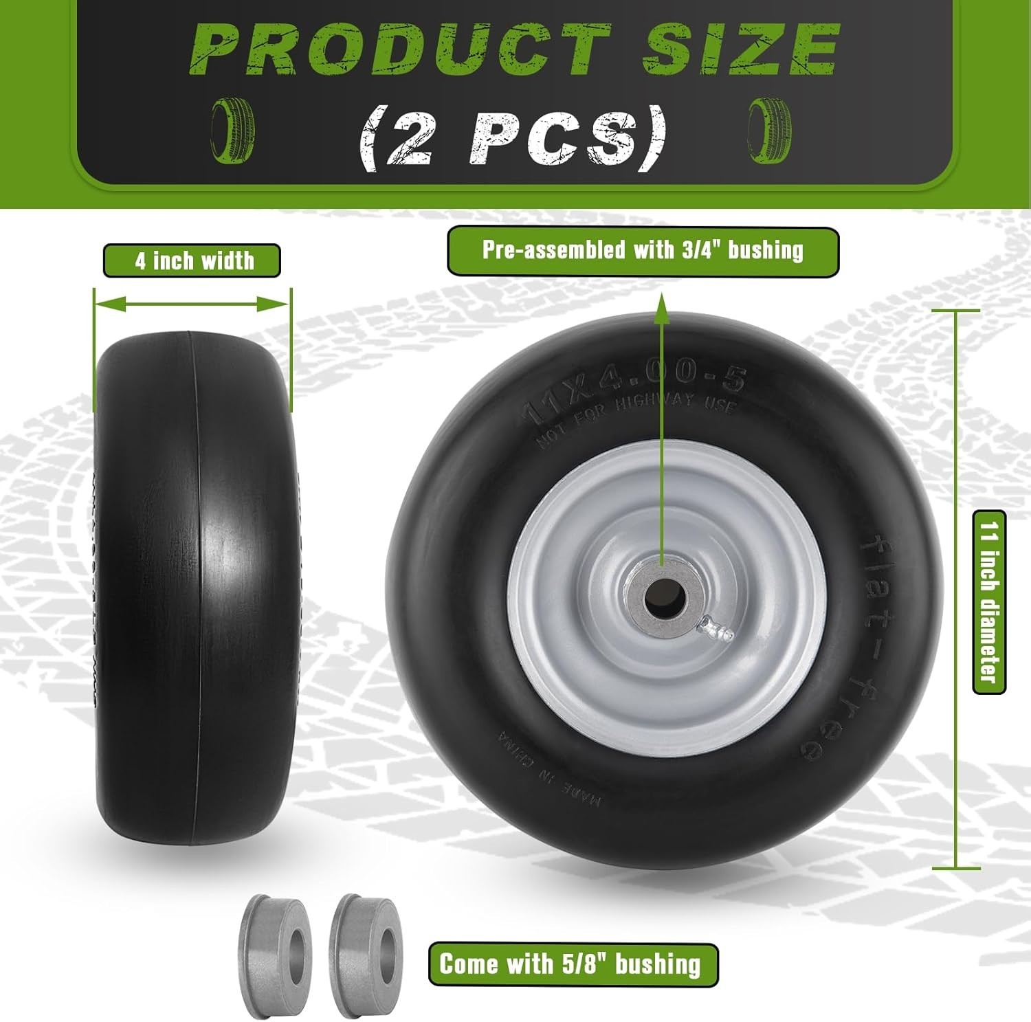 11×4.00-5 Lawn Mower Tires Flat Free for Zero Turn Mowers Front Tires