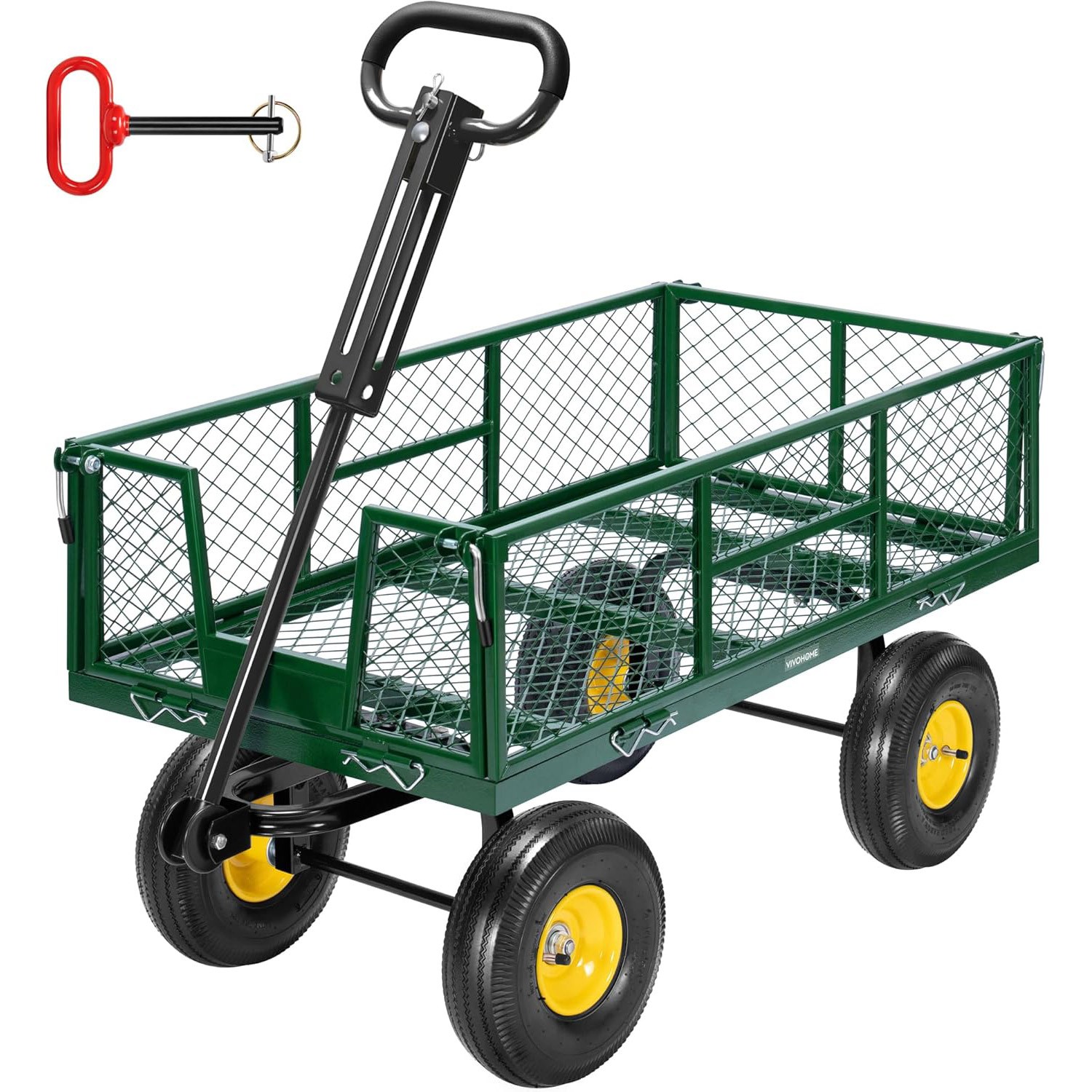 900LB Steel Garden Cart Wagon ATV Tow Yard Utility Trailer 10in Tires Heavy Duty