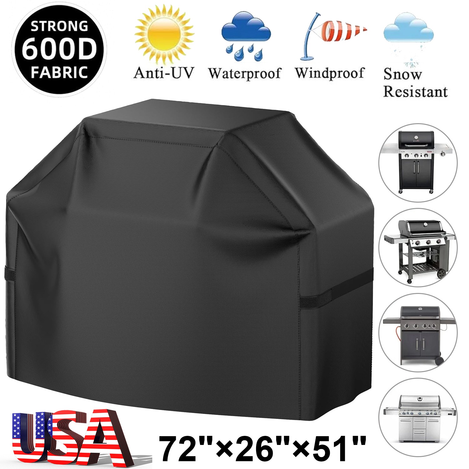 72 Inch BBQ Gas Grill Cover Barbecue Waterproof Outdoor Heavy Duty UV Protection