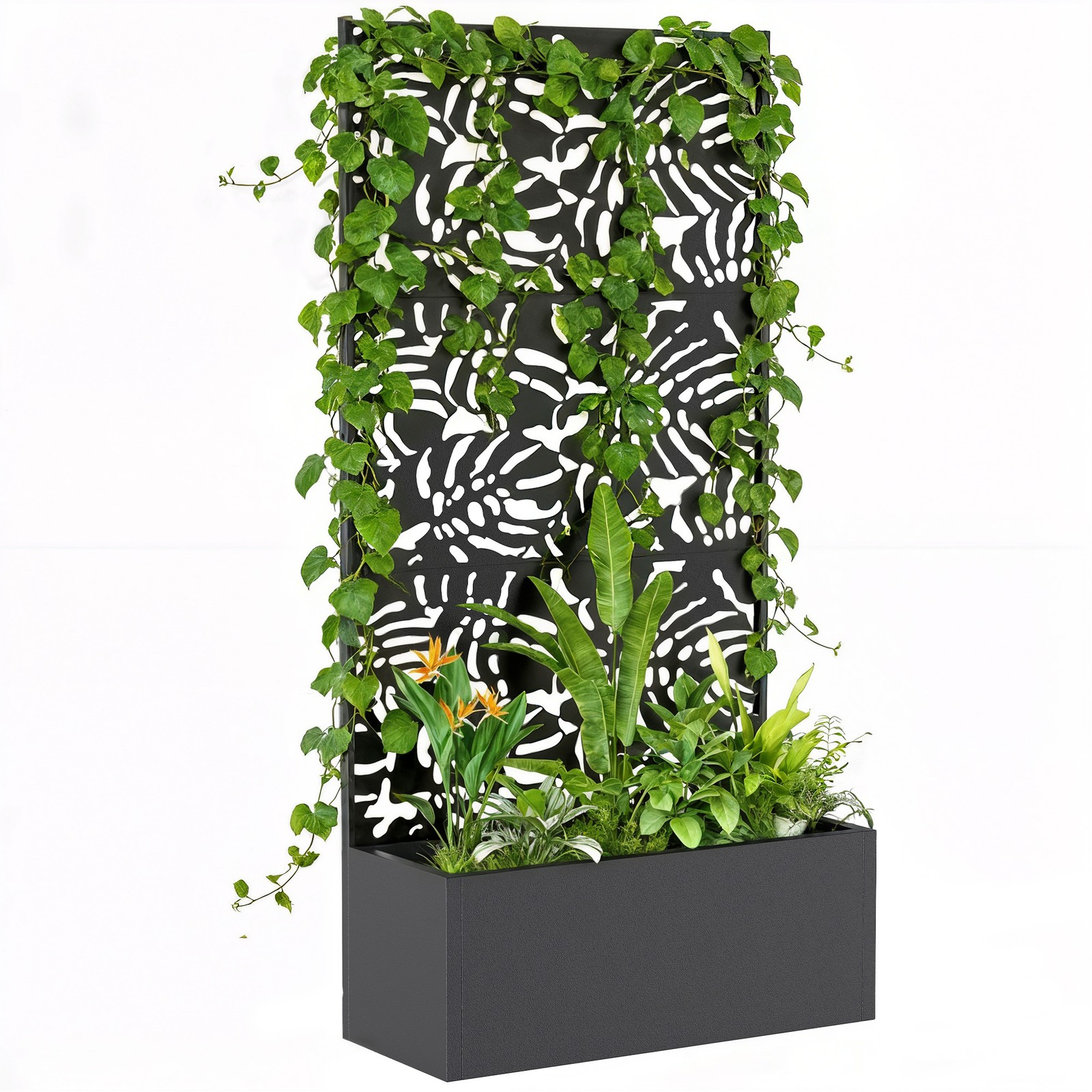 Metal Planter Box with Trellis, 71″ Tall Privacy Planter with Drainage Holes