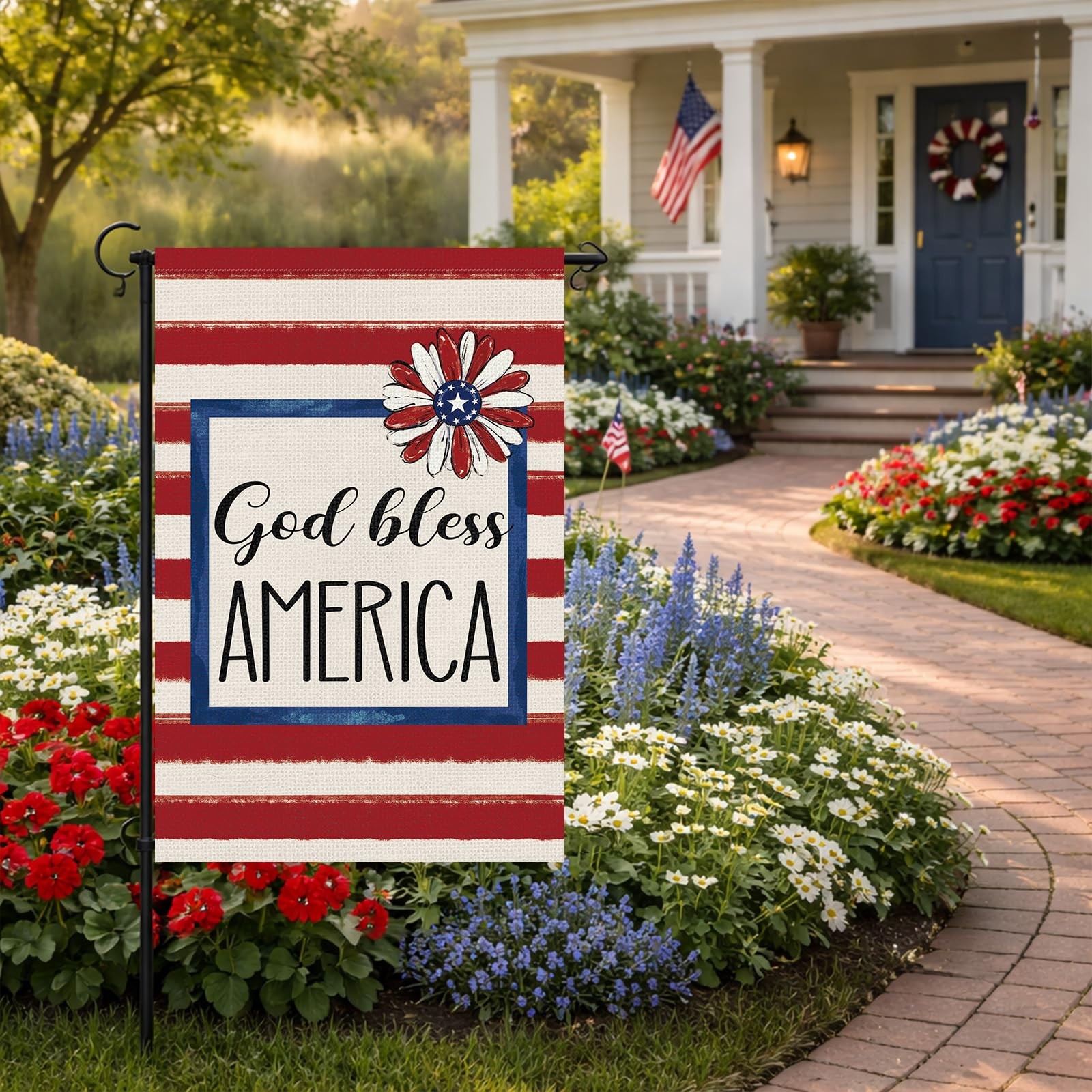 God Bless America Garden Flag 12×18 Inch Double Sided 4th of July Patriotic Gar.