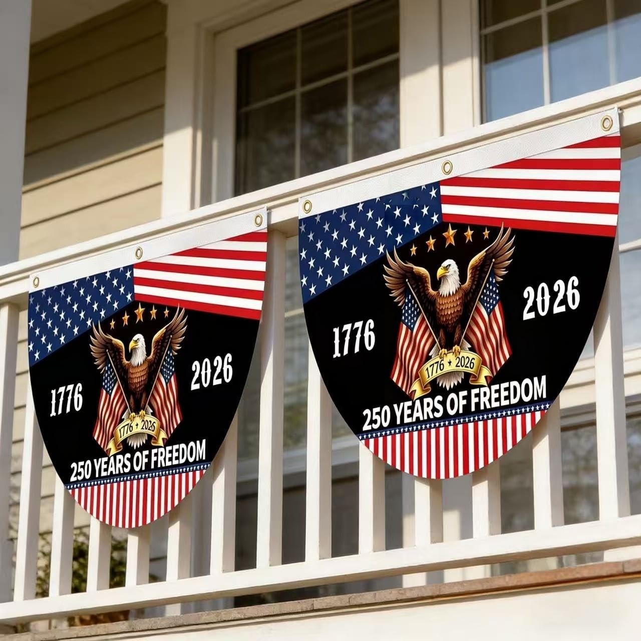 2 Pack 250 Years Anniversary Fan Flags 1.5 x 3 Ft Patriotic Outdoor Decor Set