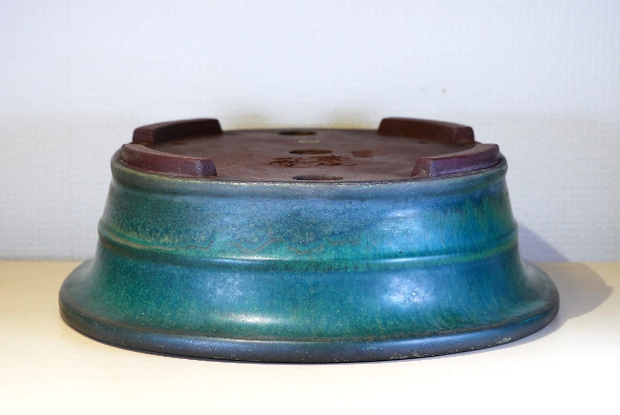 Japanese Bonsai Pot Tokoname YAMAAKI 12.4″(31.5cm) Green Glazed Oval X227