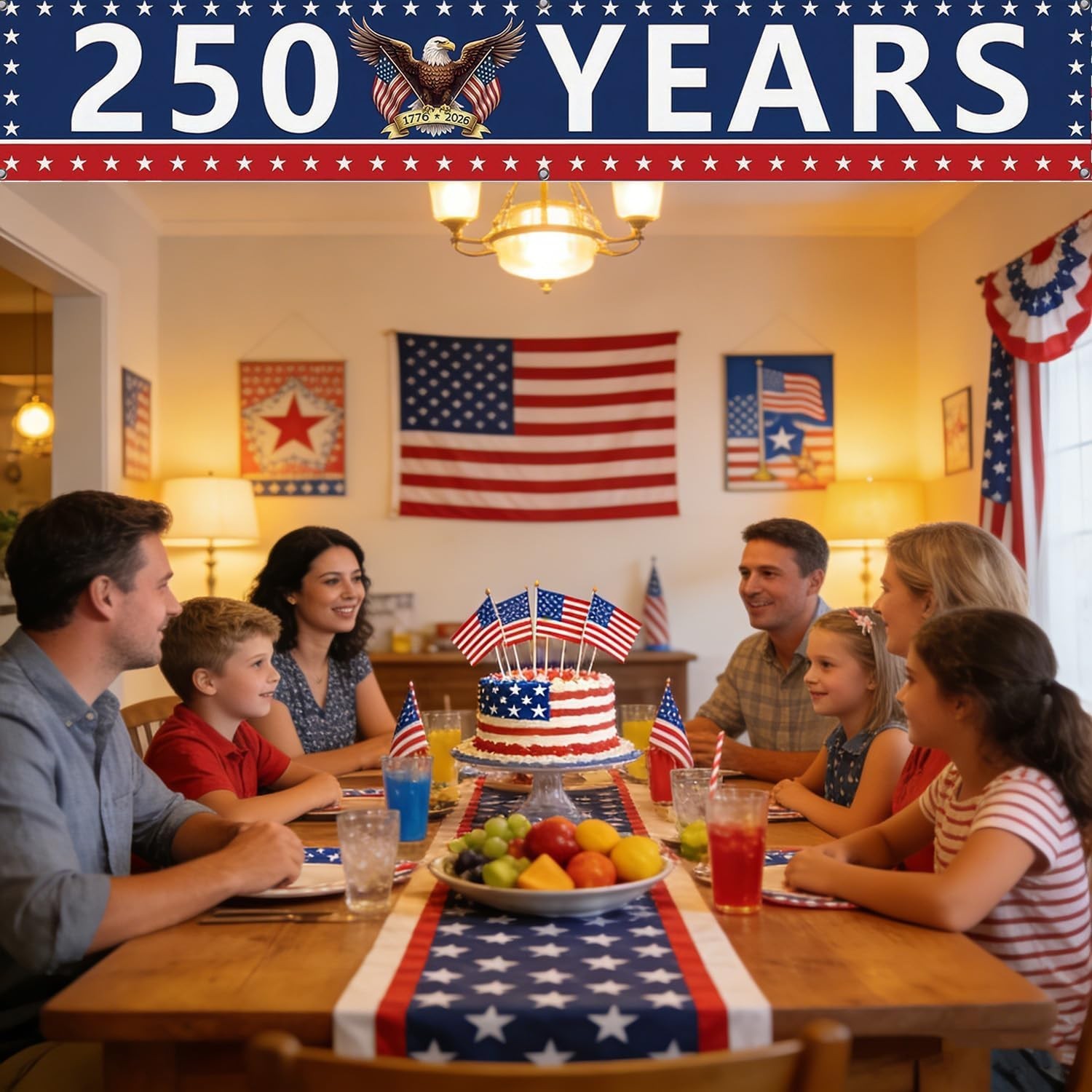 250 Year Anniversary USA Banner Flag 2×10 Ft, 4th of July Decorations 1776-2026