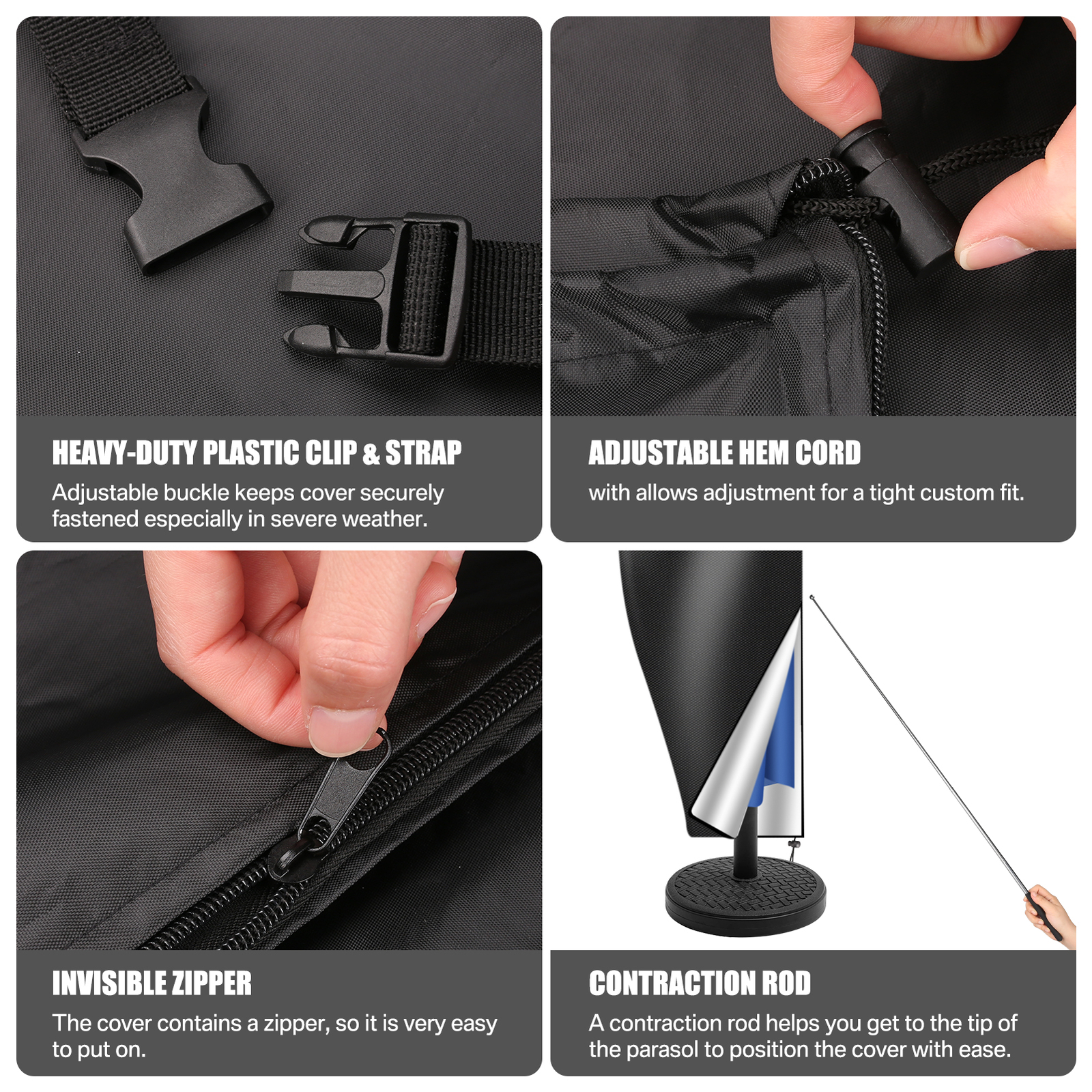 Patio Umbrella Cover with Rod for 8 to 15 Ft Umbrellas / Double-Sided Umbrellas