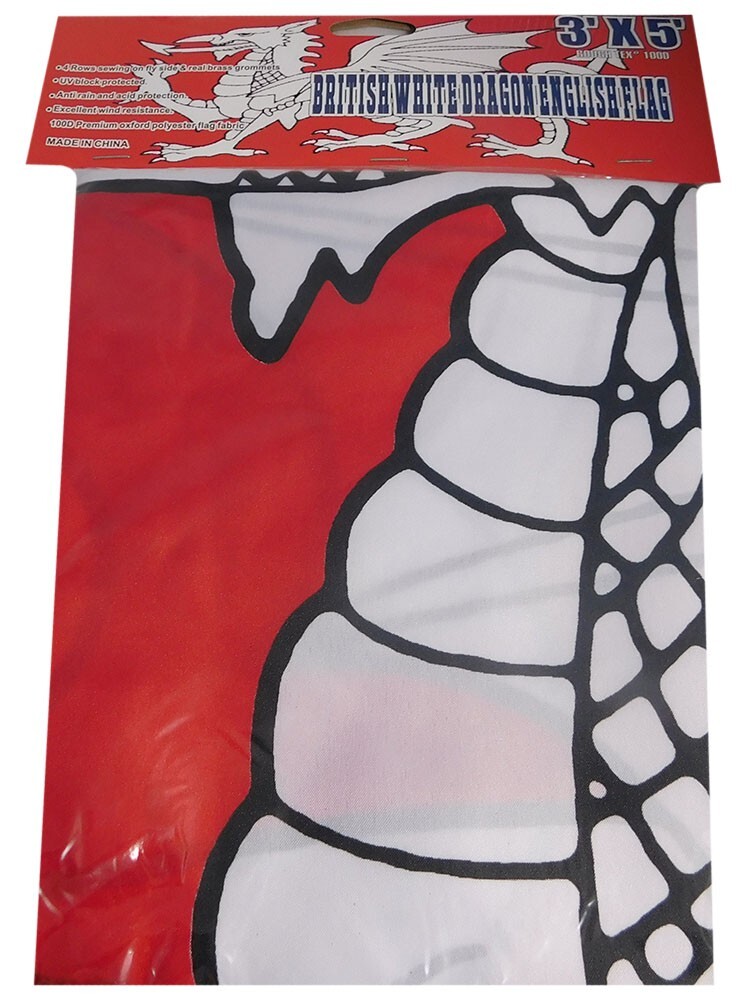 3×5 British White Dragon English Red 100D Woven Poly Nylon 3’x5′ Flag Banner