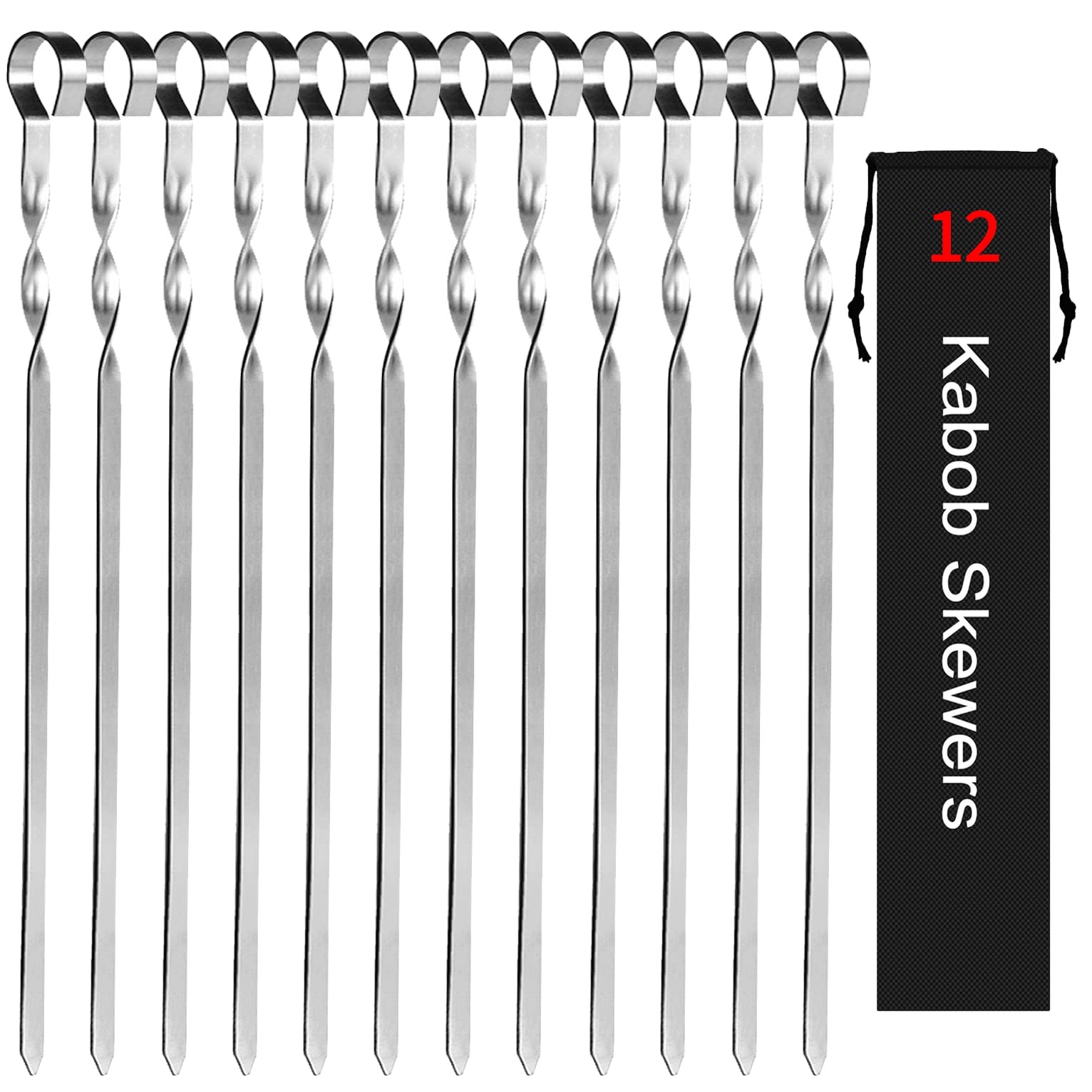 Kabob Skewers 14″ Stainless Steel Long BBQ Barbecue Skewers, Flat Metal Kebob St