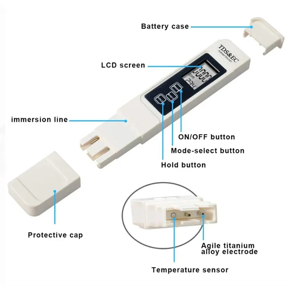 Digital TDS EC Water Tester 0-9990ppm LCD Meter PPM Temp Purity Pen