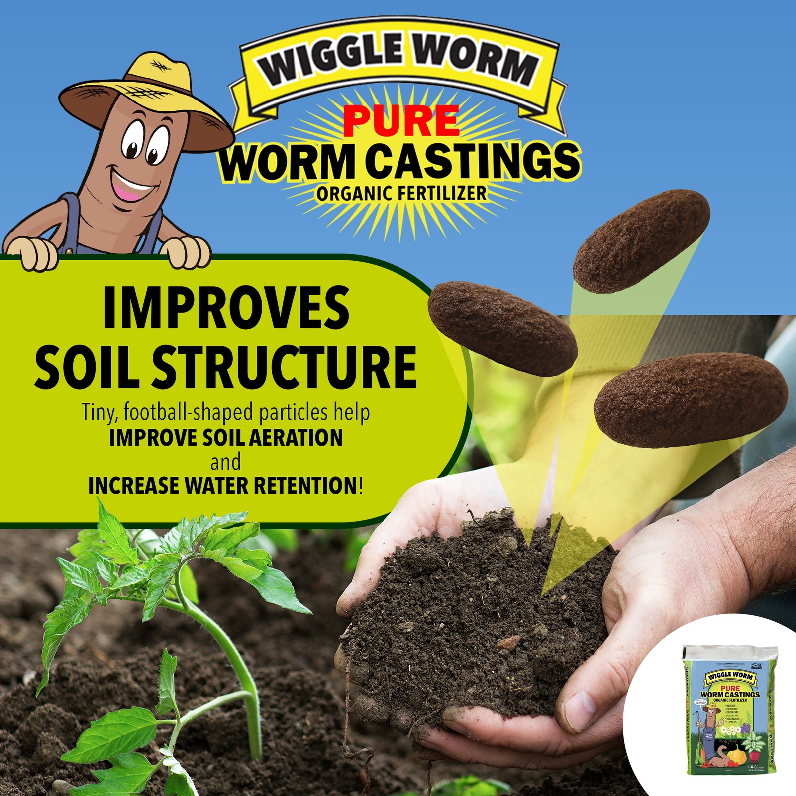 WIGGLE WORM Soil Builder Organic Fertilizer (15 lb) and Castings Tea (8 Oz)