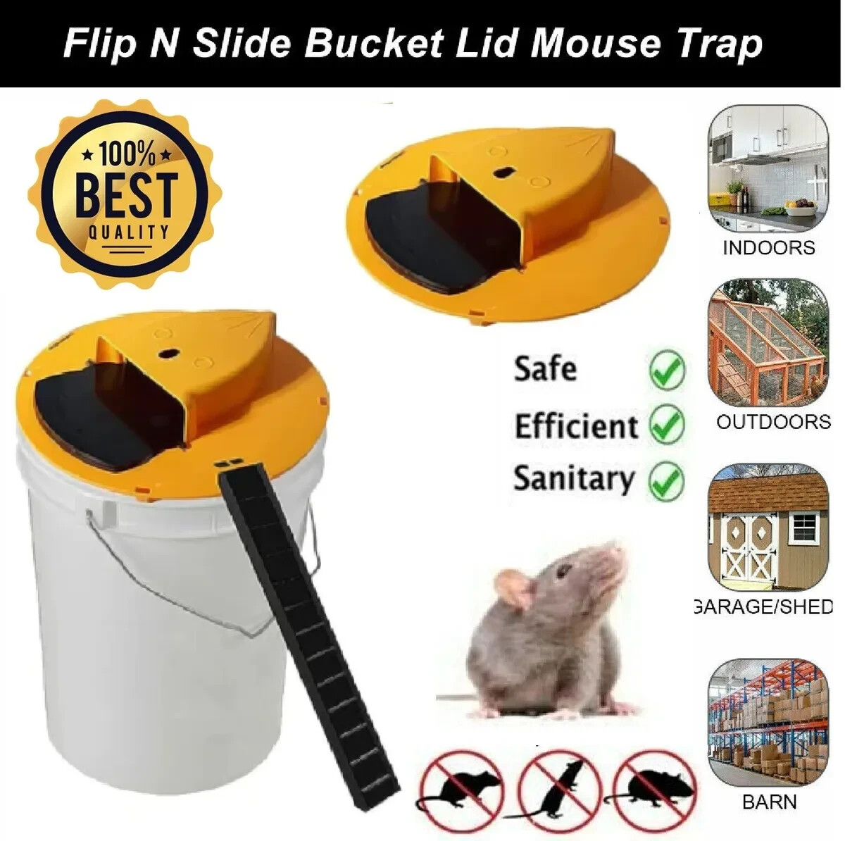 HUMANE Mouse-Rat-Rodent Trap “Flip & Slide” 5 Gallon Bucket Lid Multi Catcher