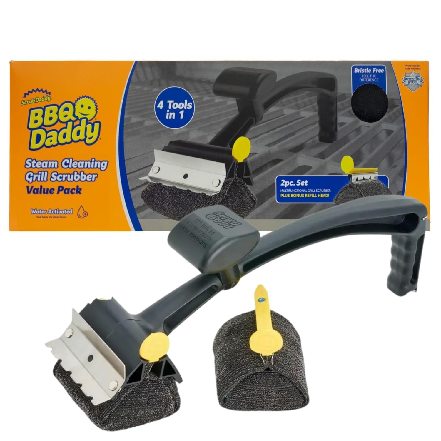 BBQ Cleaning Brush with Scraper & Bottle Opener – Wire Bristle Free Grill Cleane