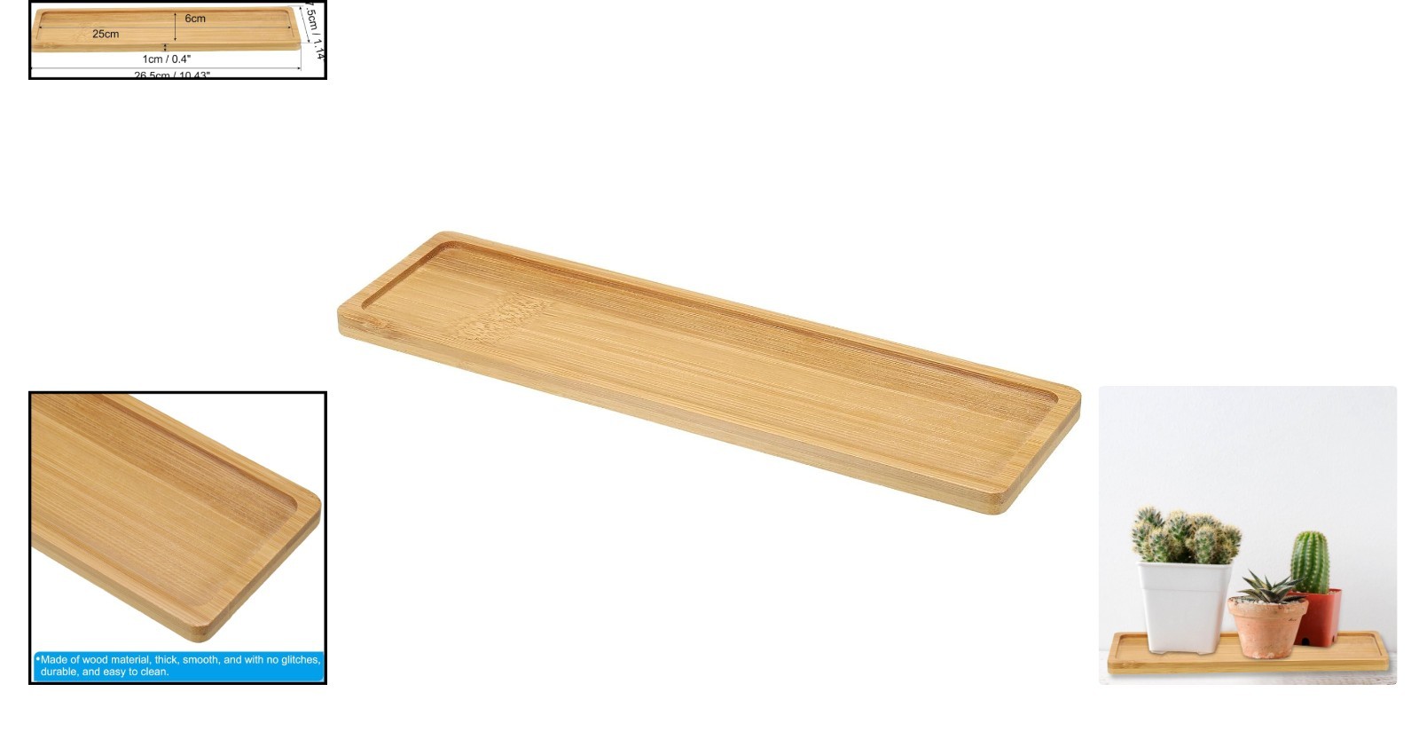 Elegant Bamboo Wood Saucer, 10.5×3 Inch Drainage Tray for Plants or Utensils