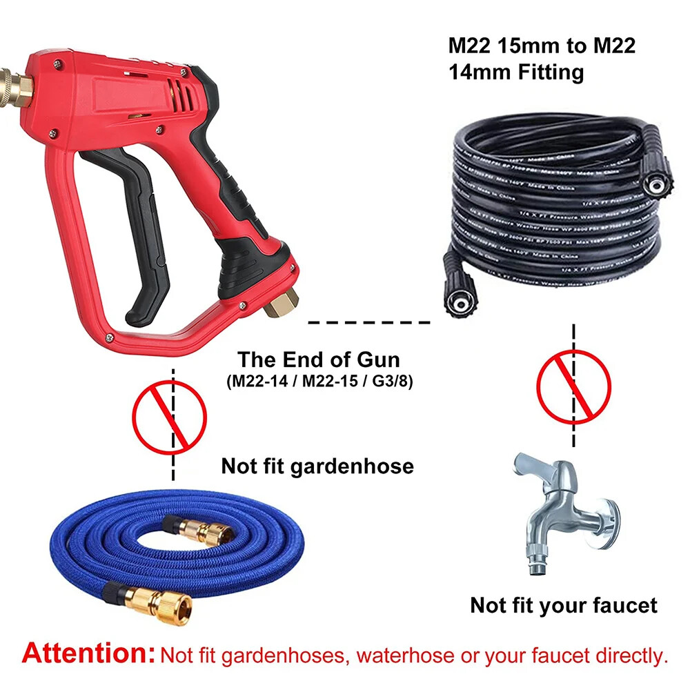 High Pressure 4000PSI Car Power Washer Gun Spray Wand Lance Nozzle and Hose Kit