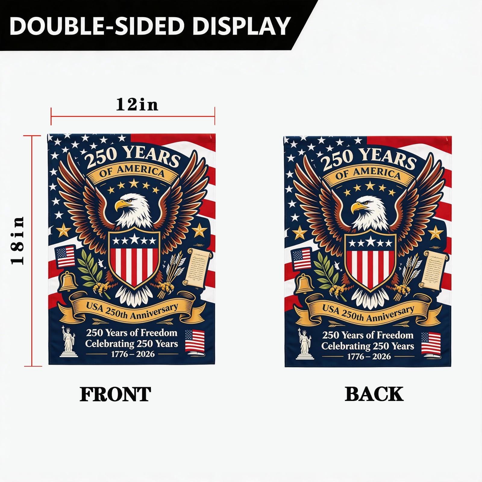 250 Anniversary USA Flag, 1776-2026 250 Years of 12×18 inches, Red+Blue