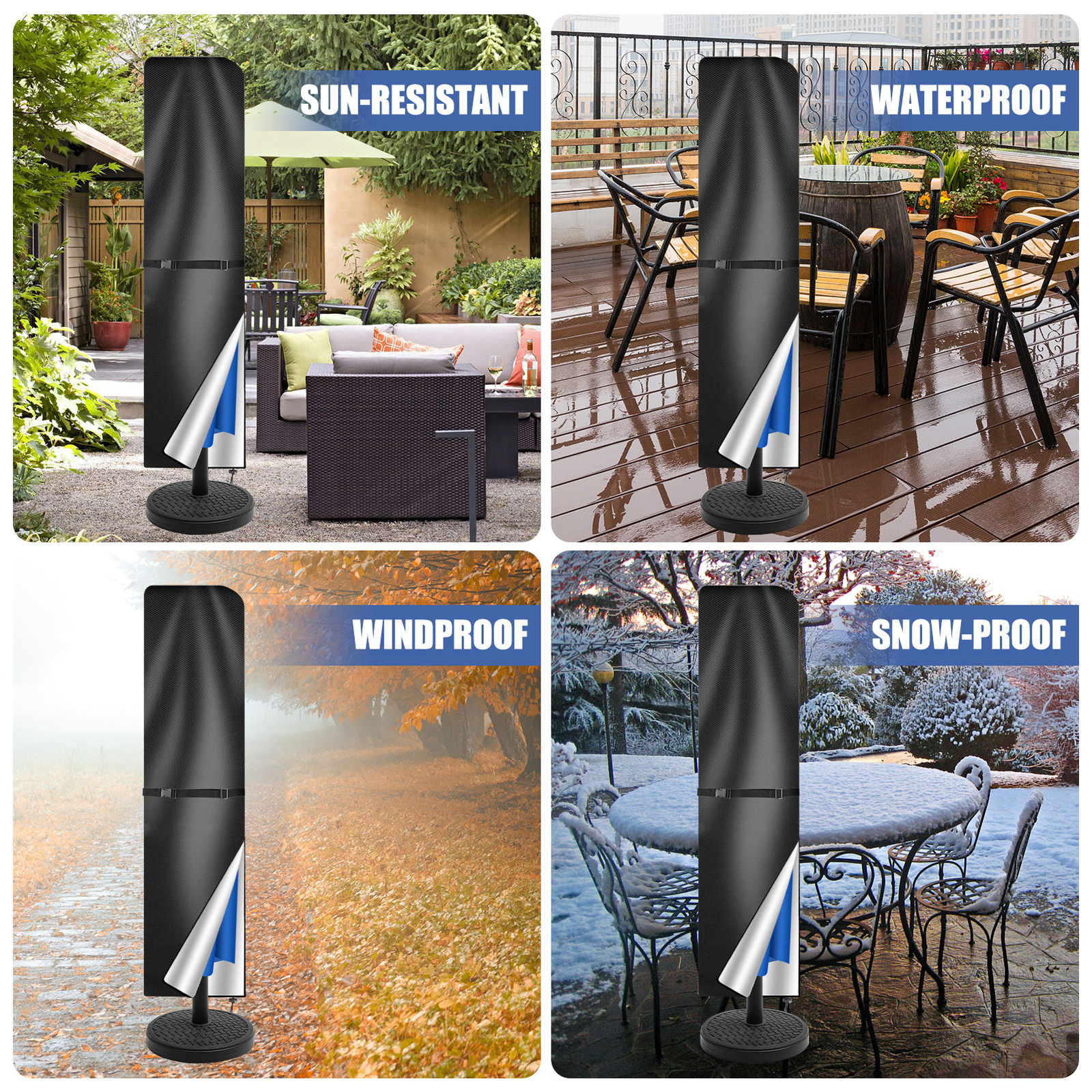 Patio Umbrella Cover with Rod for 8 to 15 Ft Umbrellas / Double-Sided Umbrellas