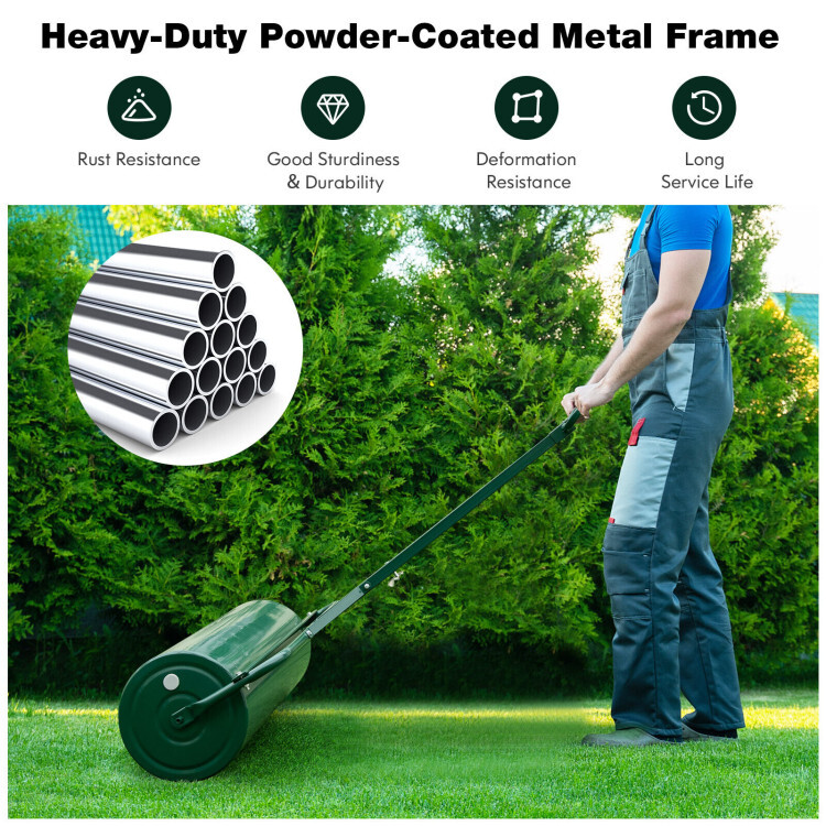 Metal Lawn Roller Sod Detachable Gripping Handle 17-Gallon Water Sand Push Pull