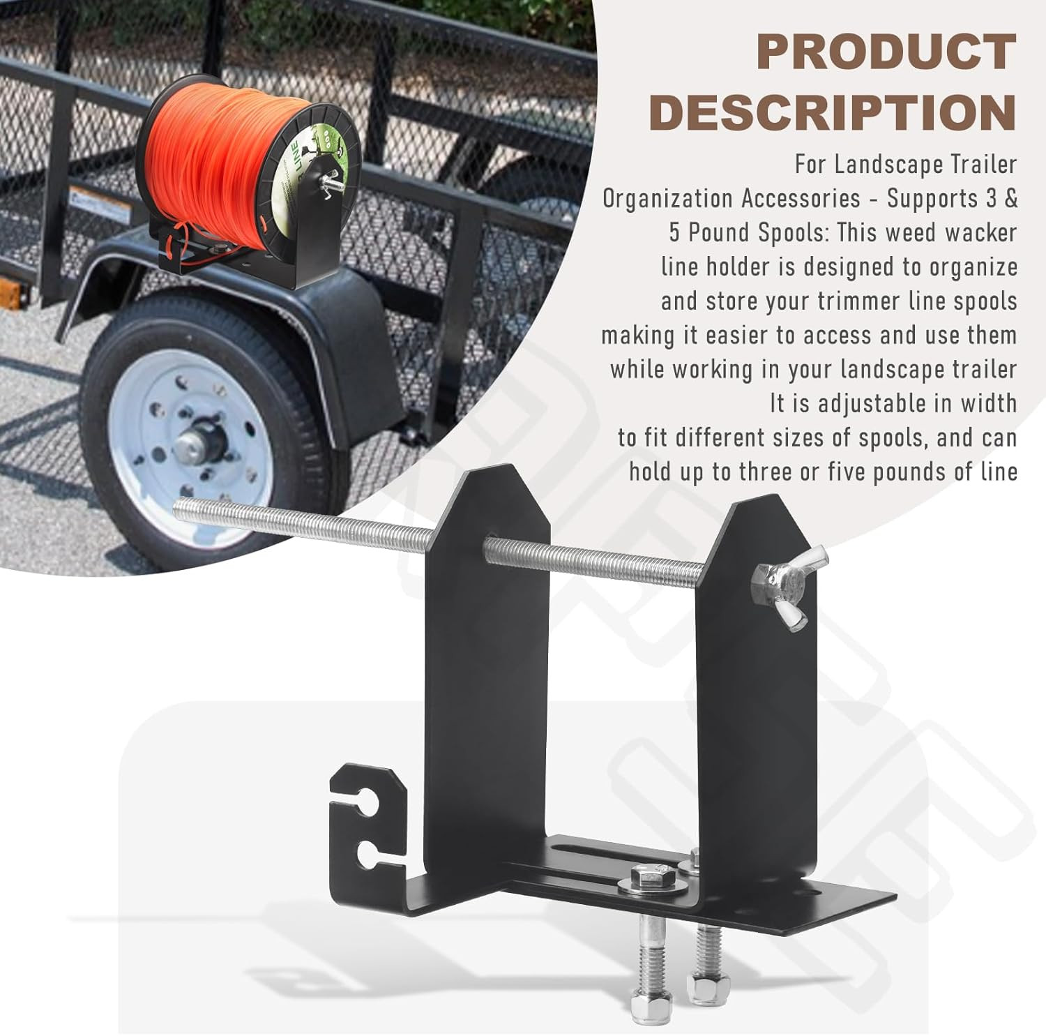 Trimmer Line Holder Adjustable Width 3 & 5 Lb. Spools for Landscape Trailer Orga