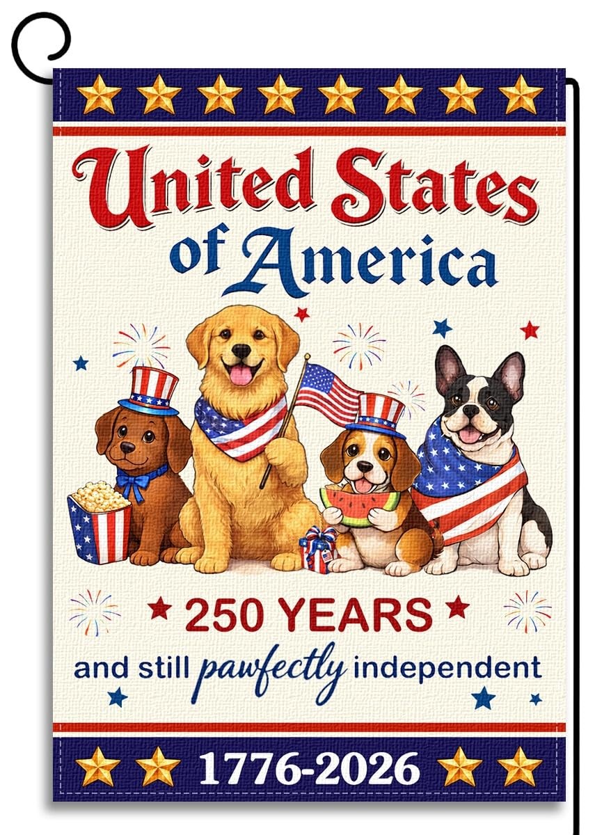 250 Anniversary USA Patriotic Dogs Yard 12 × 18 inches, Red, White & Blue