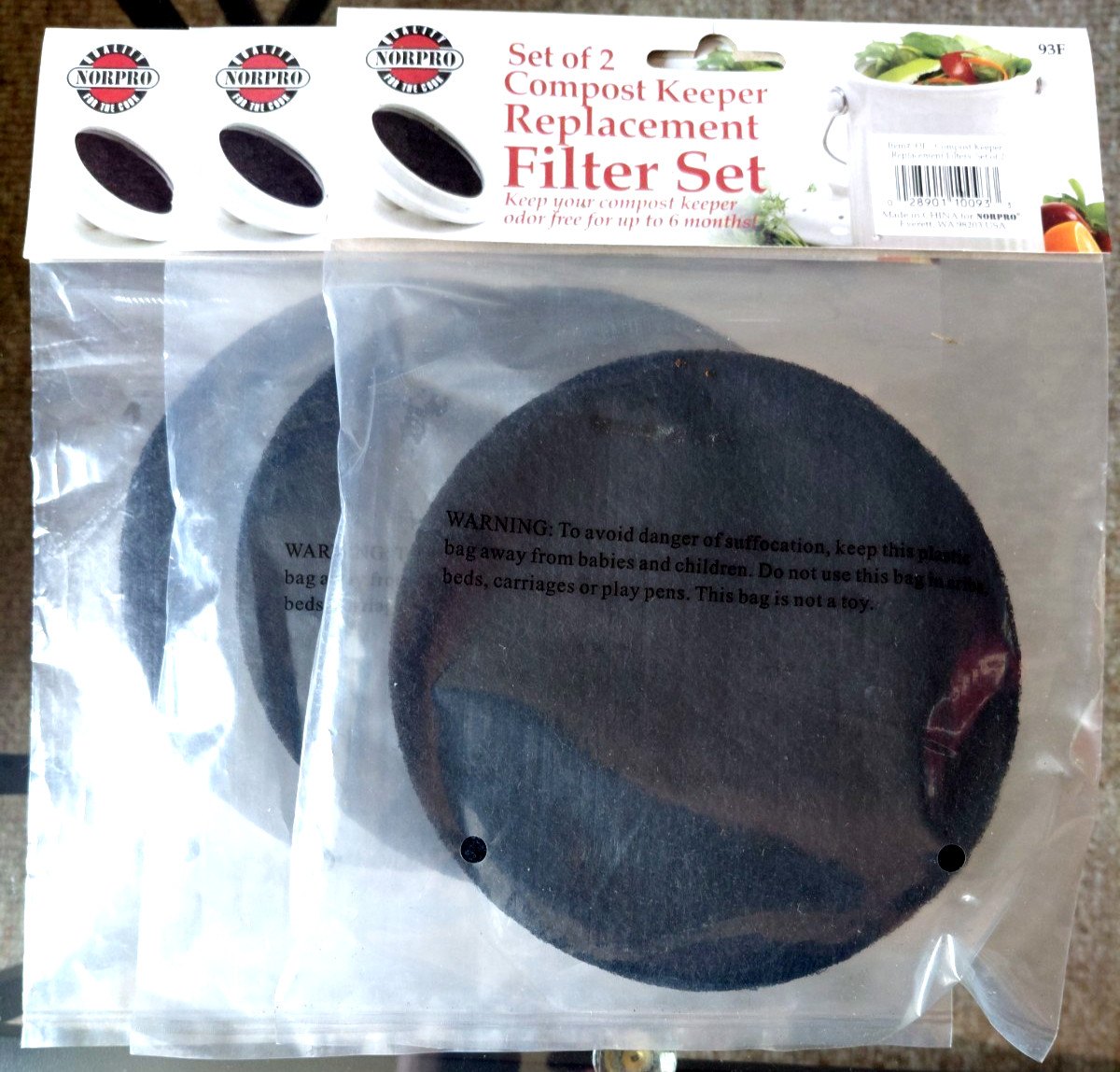 Compost Keeper Replacement Filter, Charcoal, 2-Pk. 93F, Black, Lot of 3
