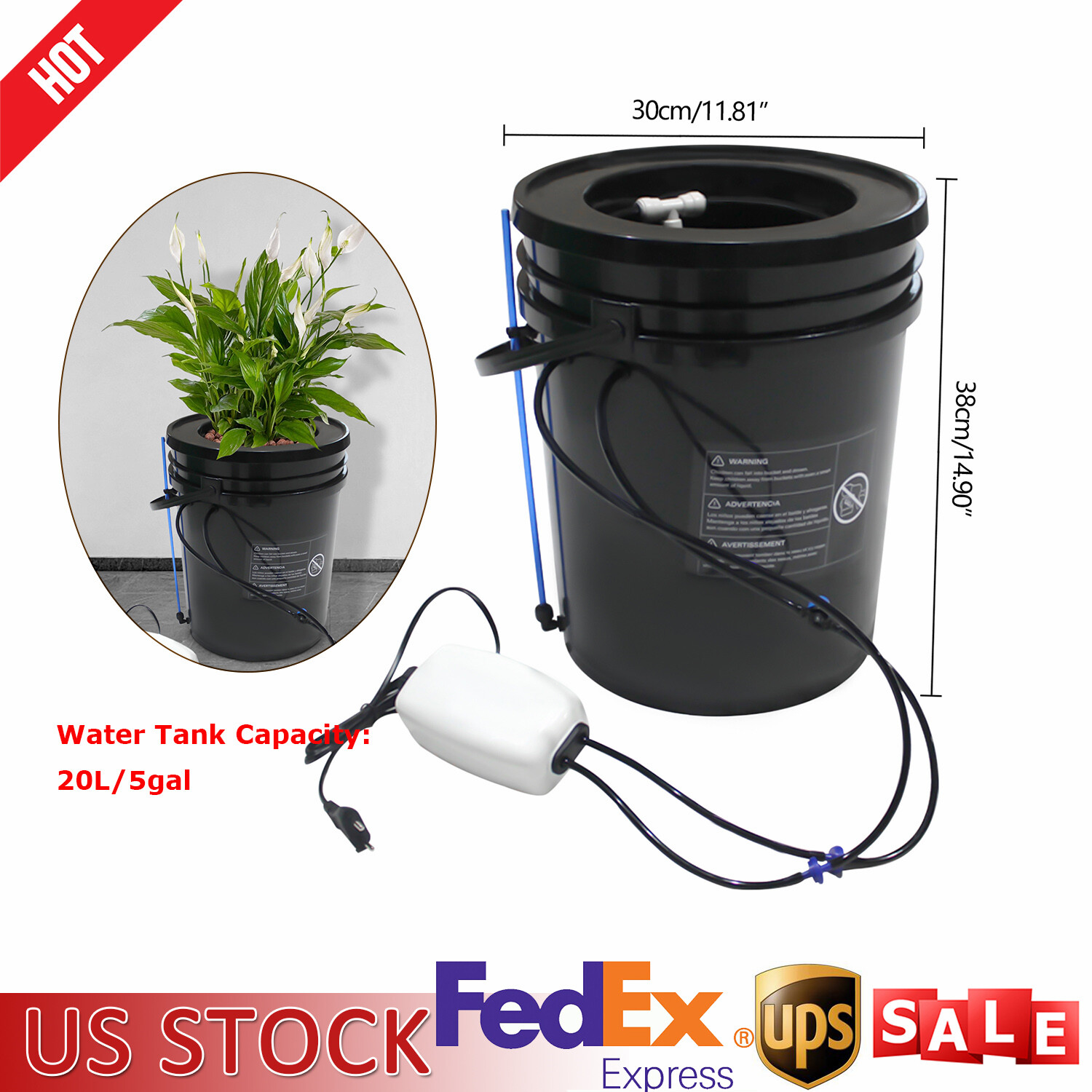 Deep Water Culture DWC Hydroponic Grow System Kit,5 Gallon Round Bucket System