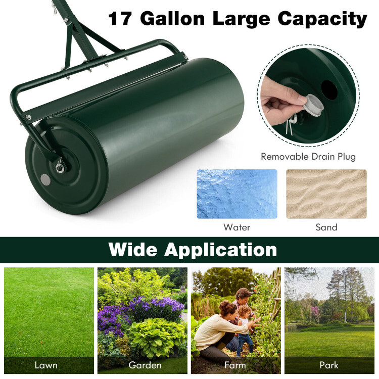 Metal Lawn Roller Sod Detachable Gripping Handle 17-Gallon Water Sand Push Pull