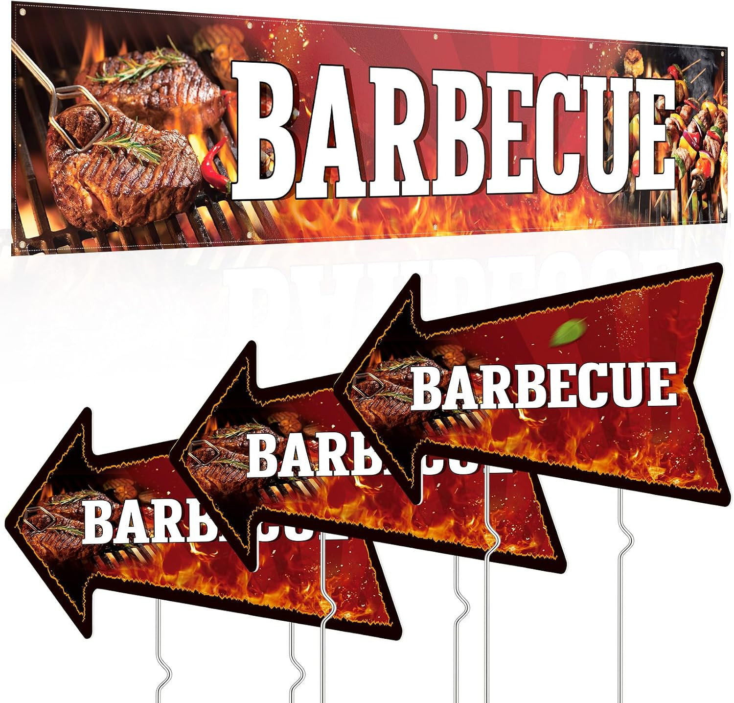 4 Pack Barbecue Banner Stand Supplies 1 Pcs 2X10 Ft Banner and 3 Pcs Barbecue Ya