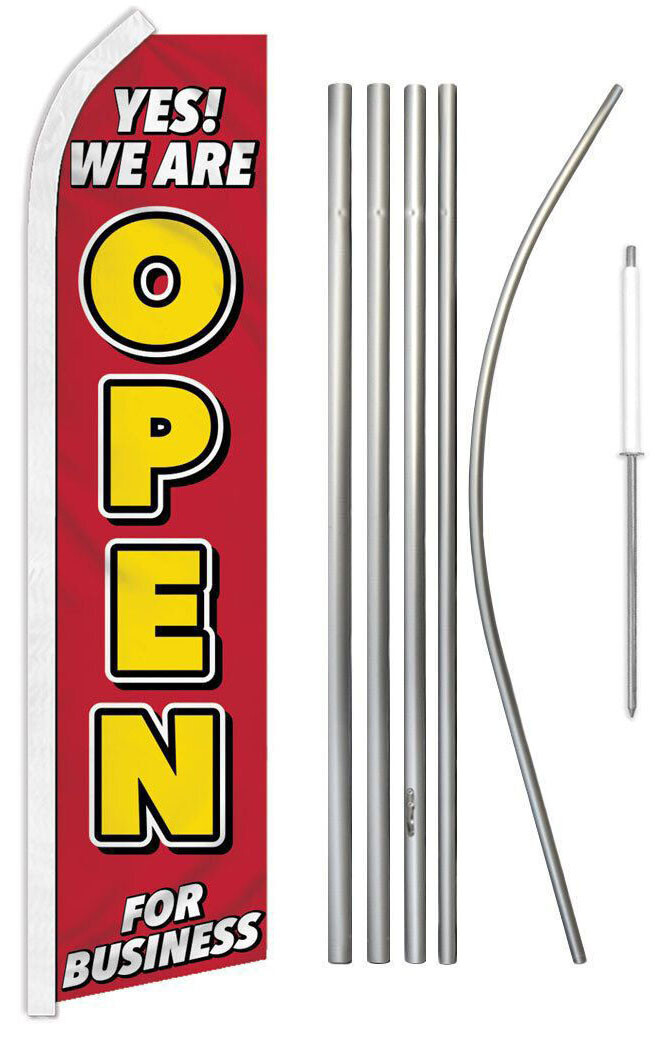Yes We Are Open For Business Swooper Super Flag 16ft Flagpole Kit / Ground Spike