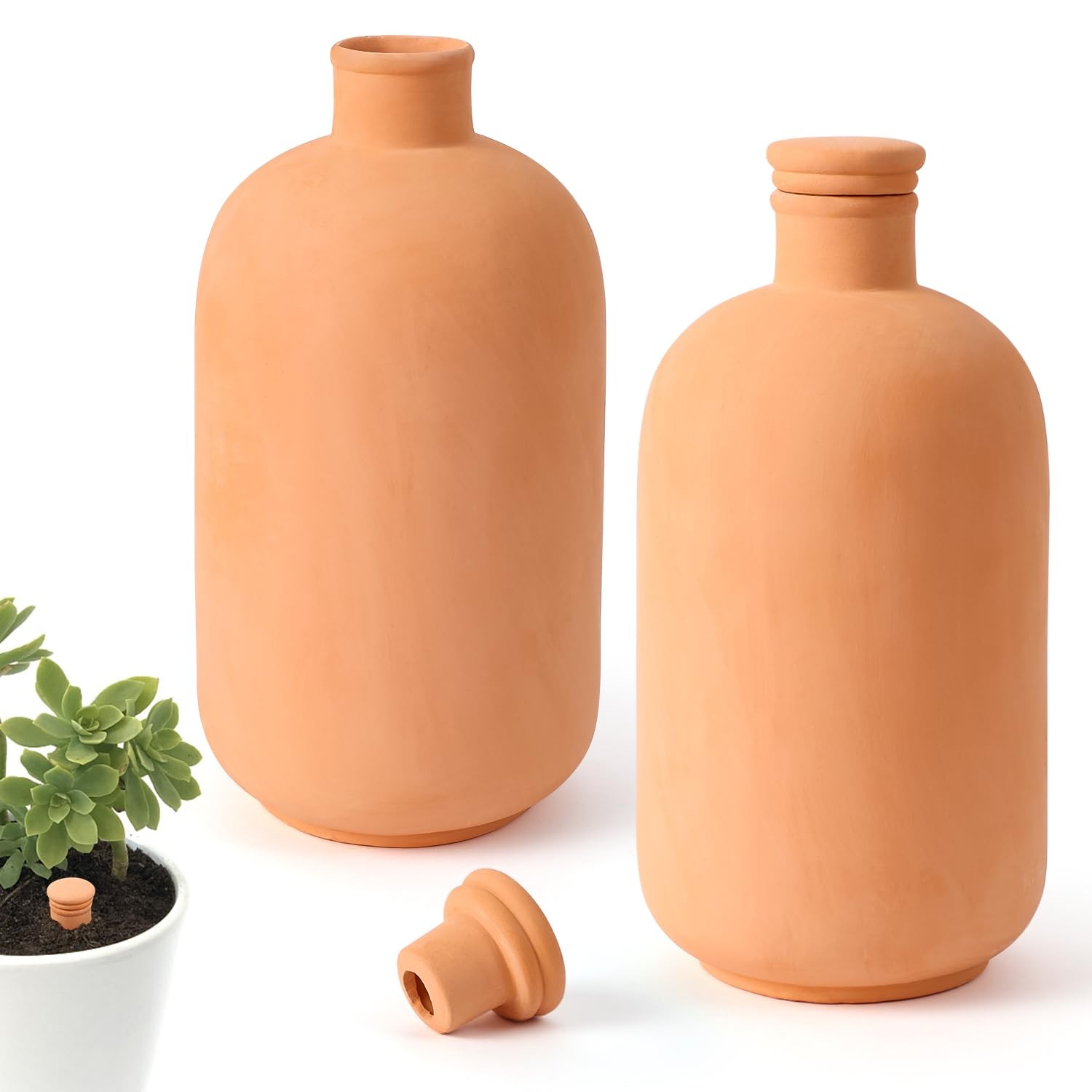 Large Terracotta Watering Pots 10x5in – Self-Watering Planter Spikes 1.8L