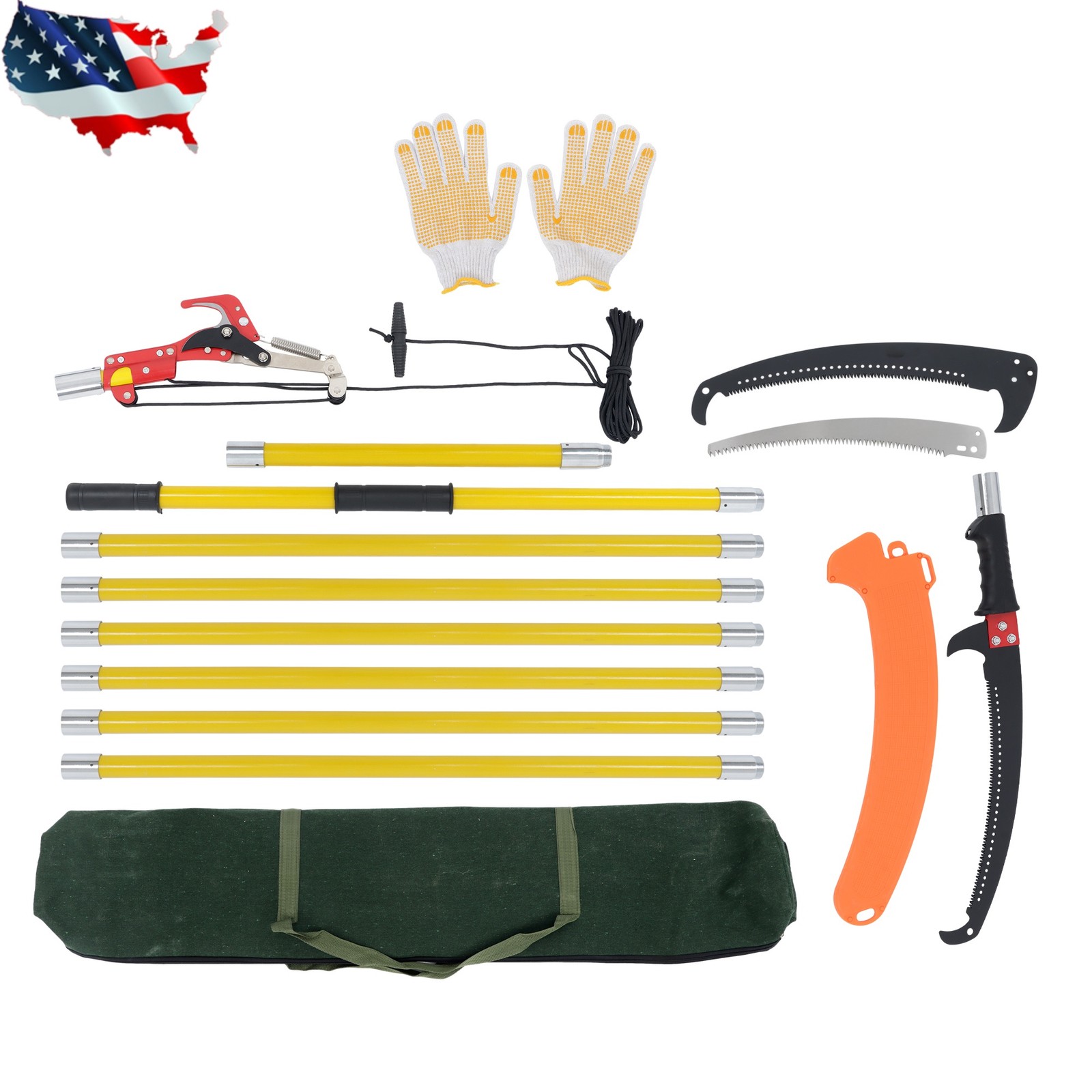 Yellow Pole Saws for Tree Trimming 7.3-27 FT Manual Pole Saw Extendable Tree
