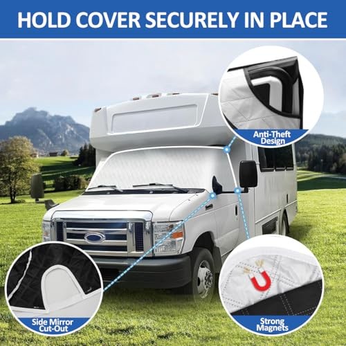 RV Windshield Cover for Class Silver & Black-Fit Ford E450 1997-2025 Motorhome