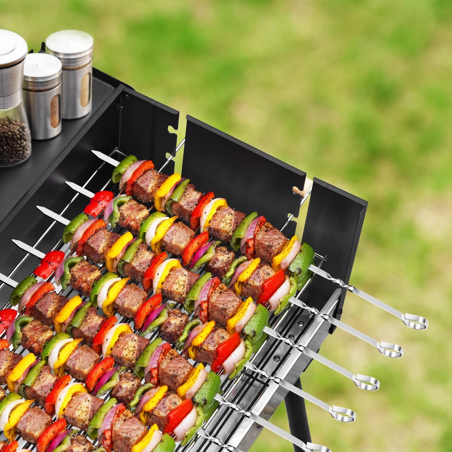 Kabob Skewers 14″ Stainless Steel Long BBQ Barbecue Skewers, Flat Metal Kebob St