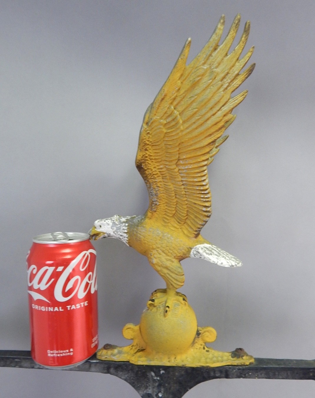 Large Antique Cast Aluminum Full Body 3D Eagle on Arrow Wind Weathervane