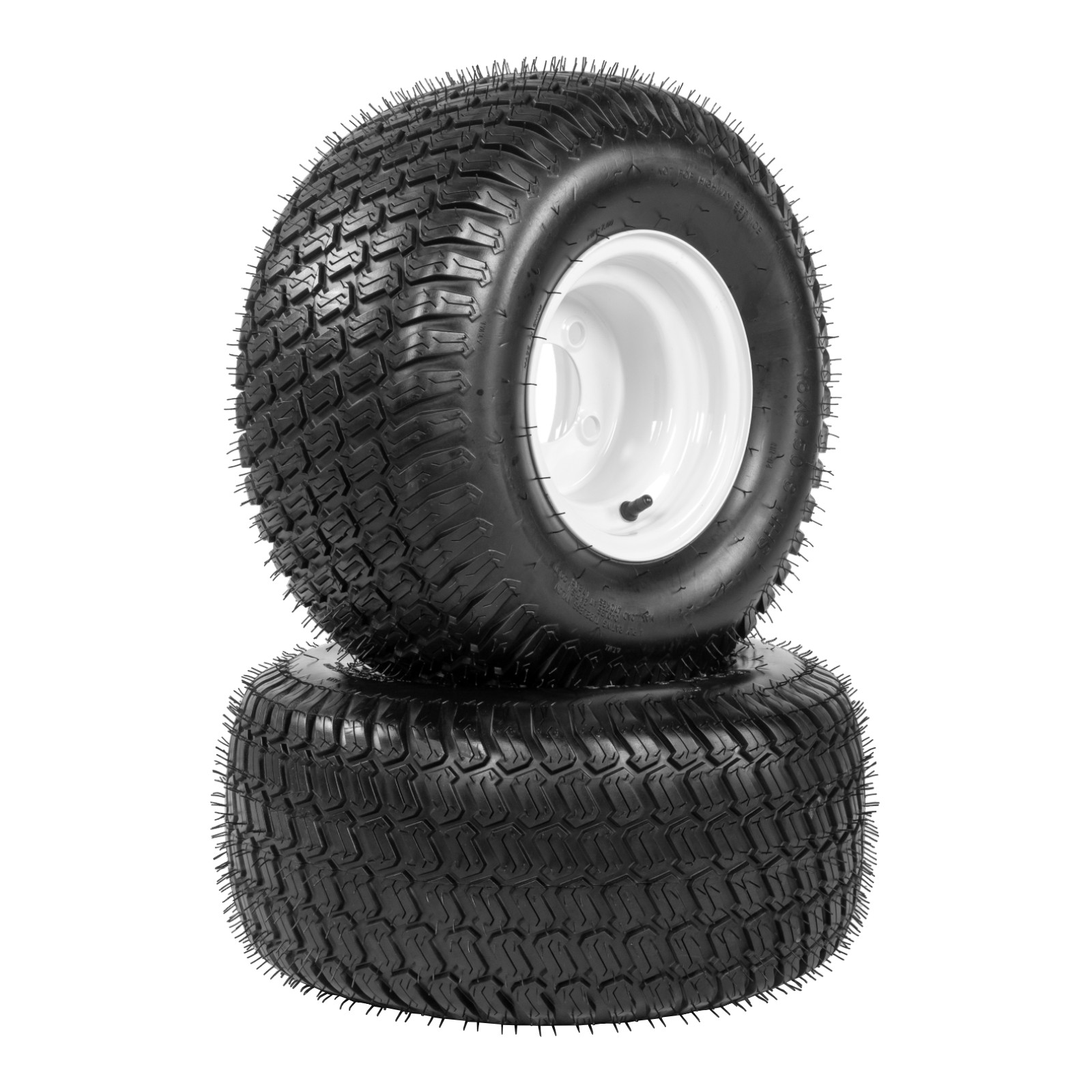 Two 18×9.50-8 18×9.5-8 18×9.5×8 Lawn Mower Tires & Rims LRB 4 Lug White Wheel