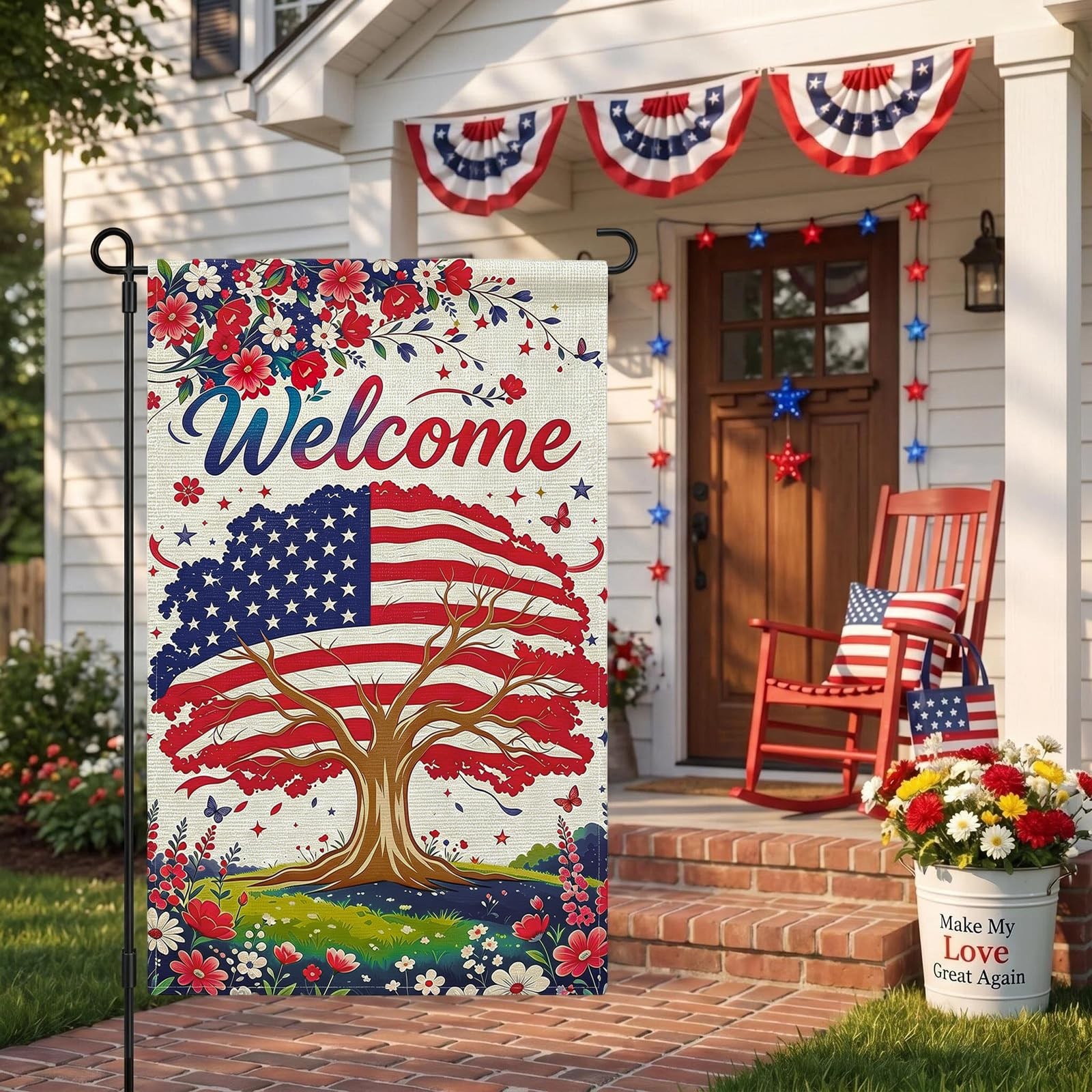 4th of July Garden Flags America Patriotic Welcome Home Red White and Blue Decor
