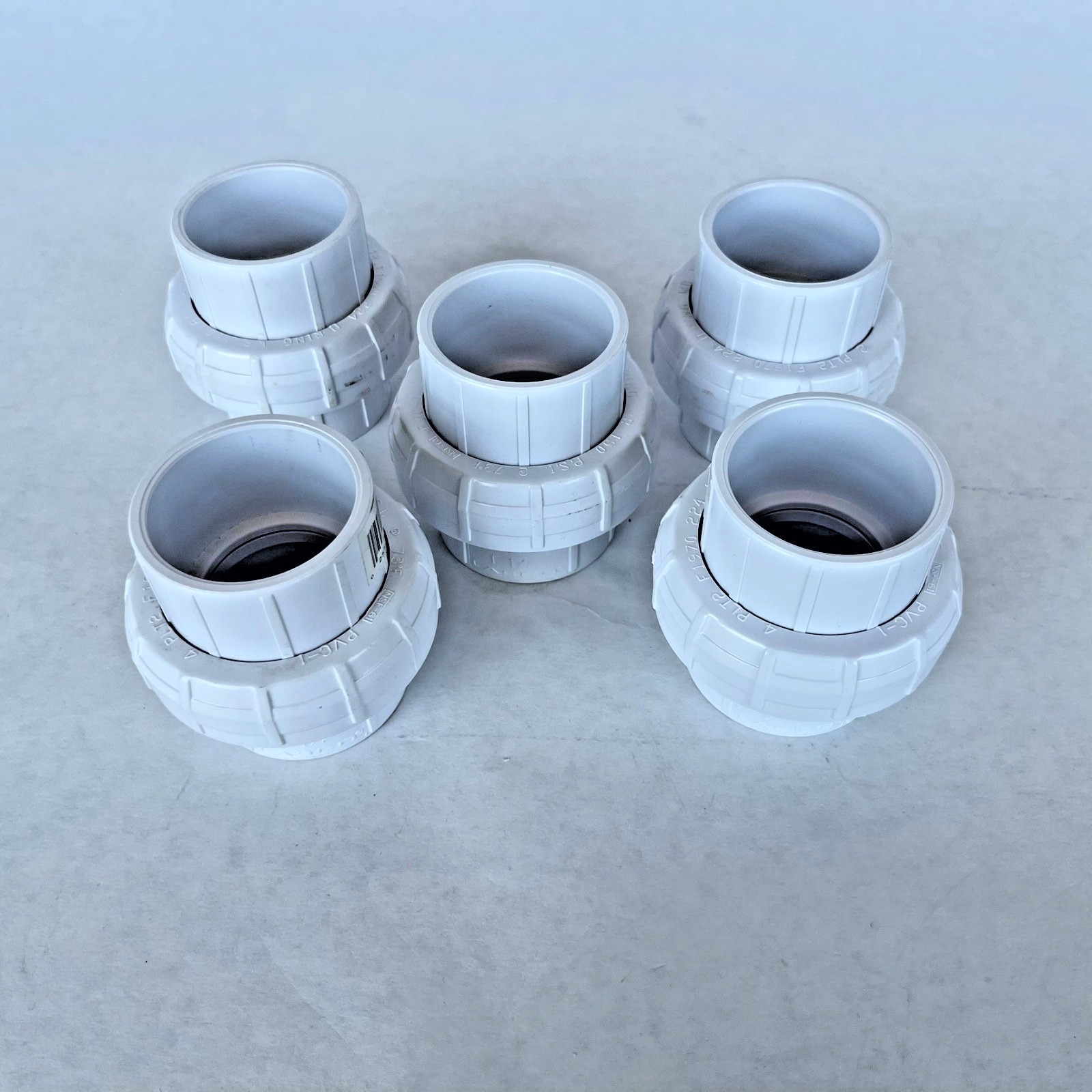 Genuine Lasco 457-015, SET of 5, Sch 40 PVC, 1.5″ Slip x Slip Unions, NEW
