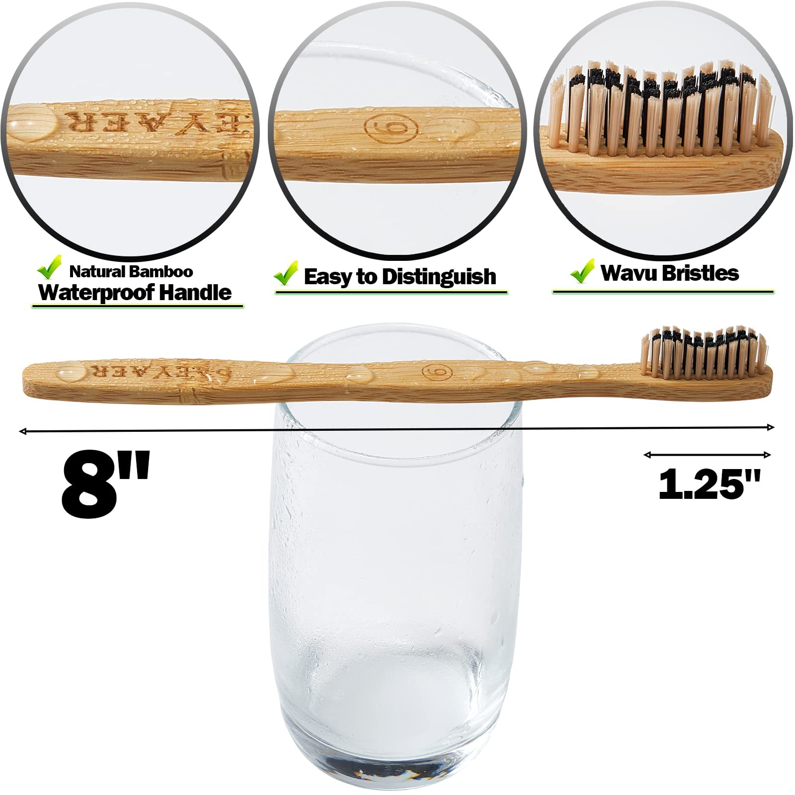 10 Count Bamboo Toothbrush (Soft+Medium) Charcoal Toothbrushes, Natural Wood Too