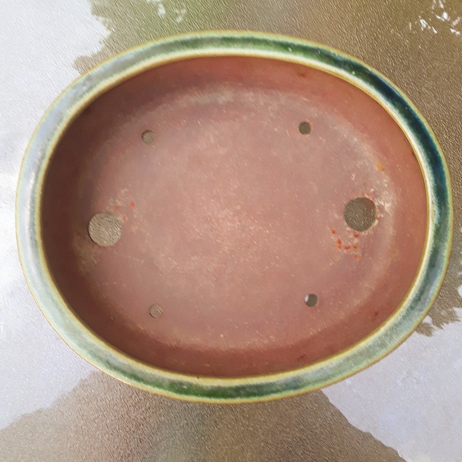 Japanese Bonsai Pot TOKONAME Green Glaze Oval 9 x 8.5 x 3″ SHOSEN-YAMAAKI W24cm