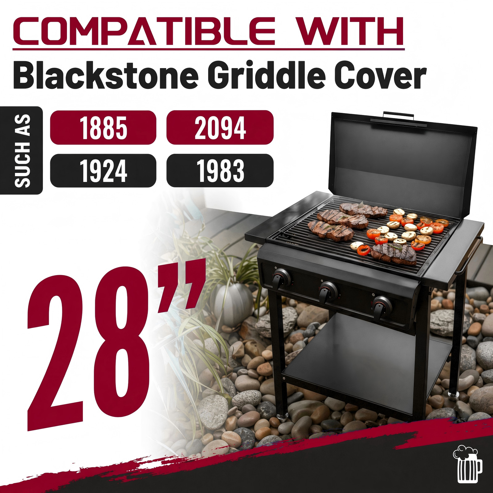 Hinged Lid 28 inch Hard Cover For Blackstone Griddle with Rear Grease Collection