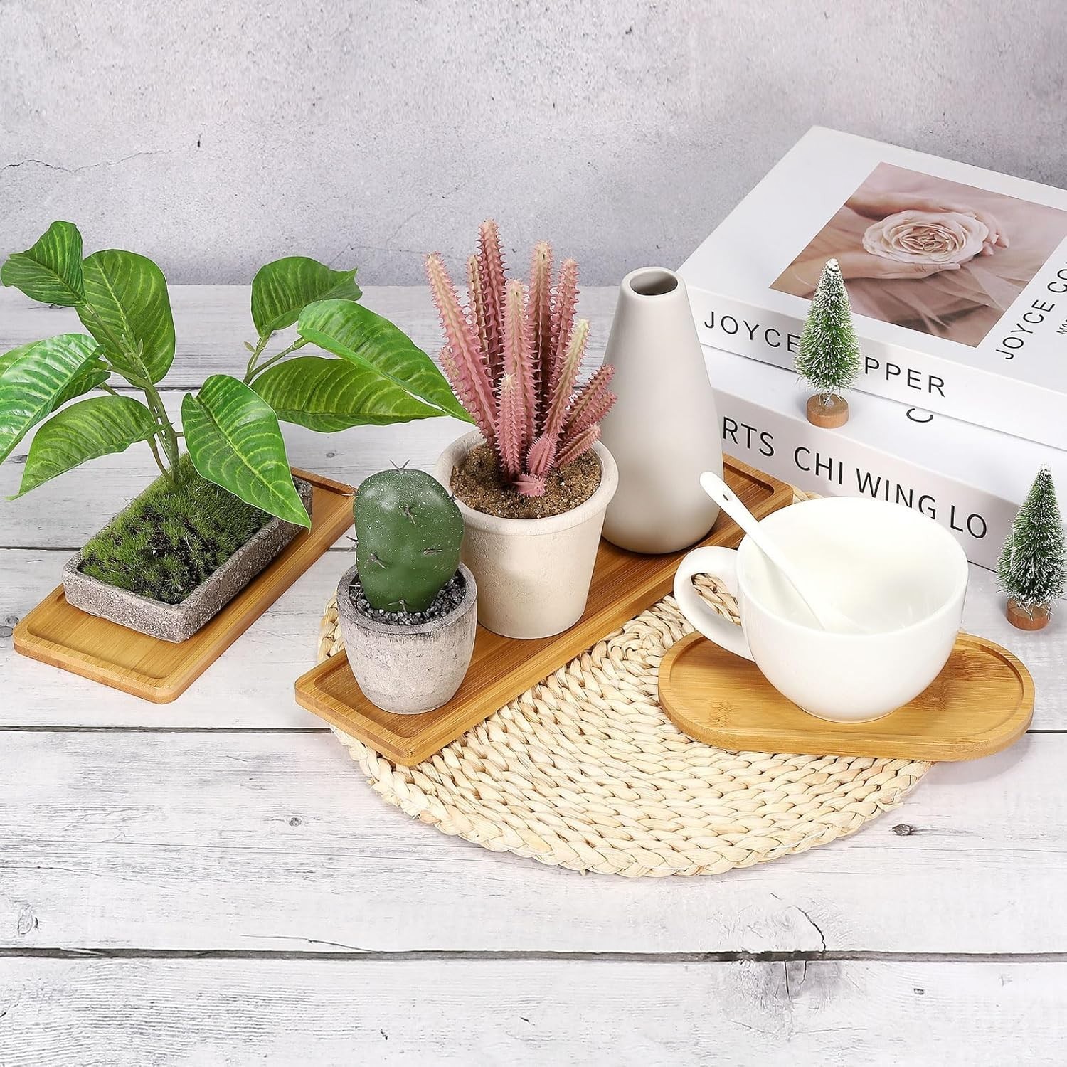 Elegant Bamboo Wood Saucer, 10.5×3 Inch Drainage Tray for Plants or Utensils